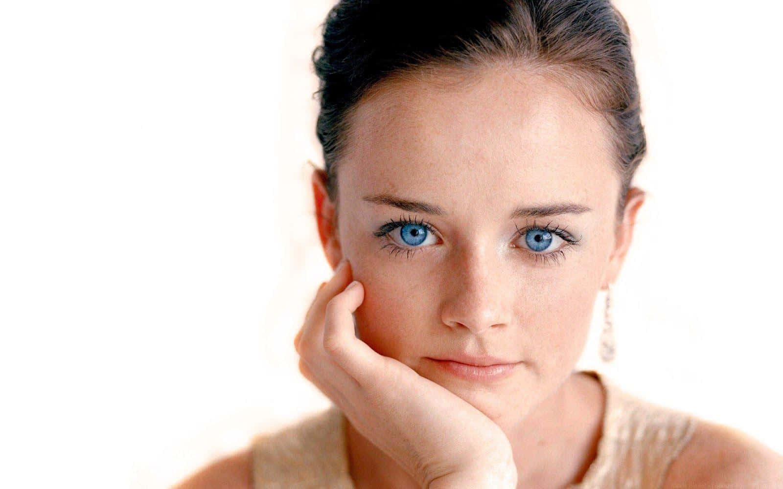Alexis Bledel, blue eyes, chin on hand, HD Desktop Wallpaper