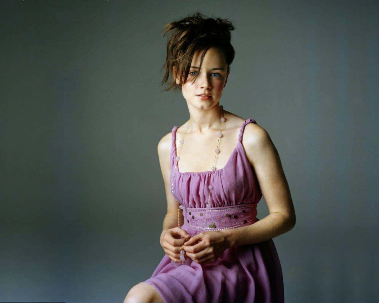 Alexis Bledel, lavender dress, muted gray backdrop, HD Desktop Wallpaper