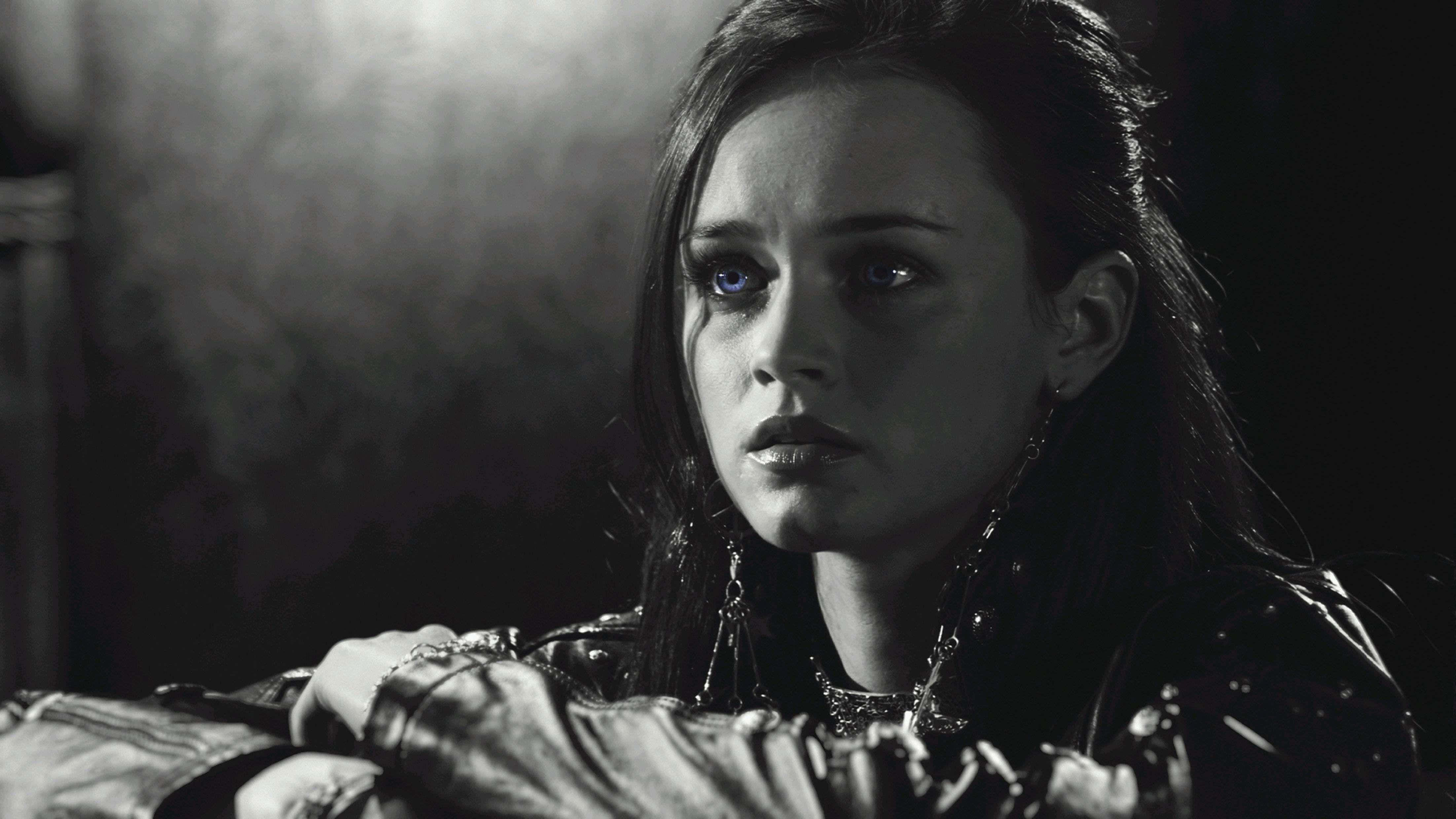 Alexis Bledel, leather jacket, chains, 4K Desktop Wallpaper