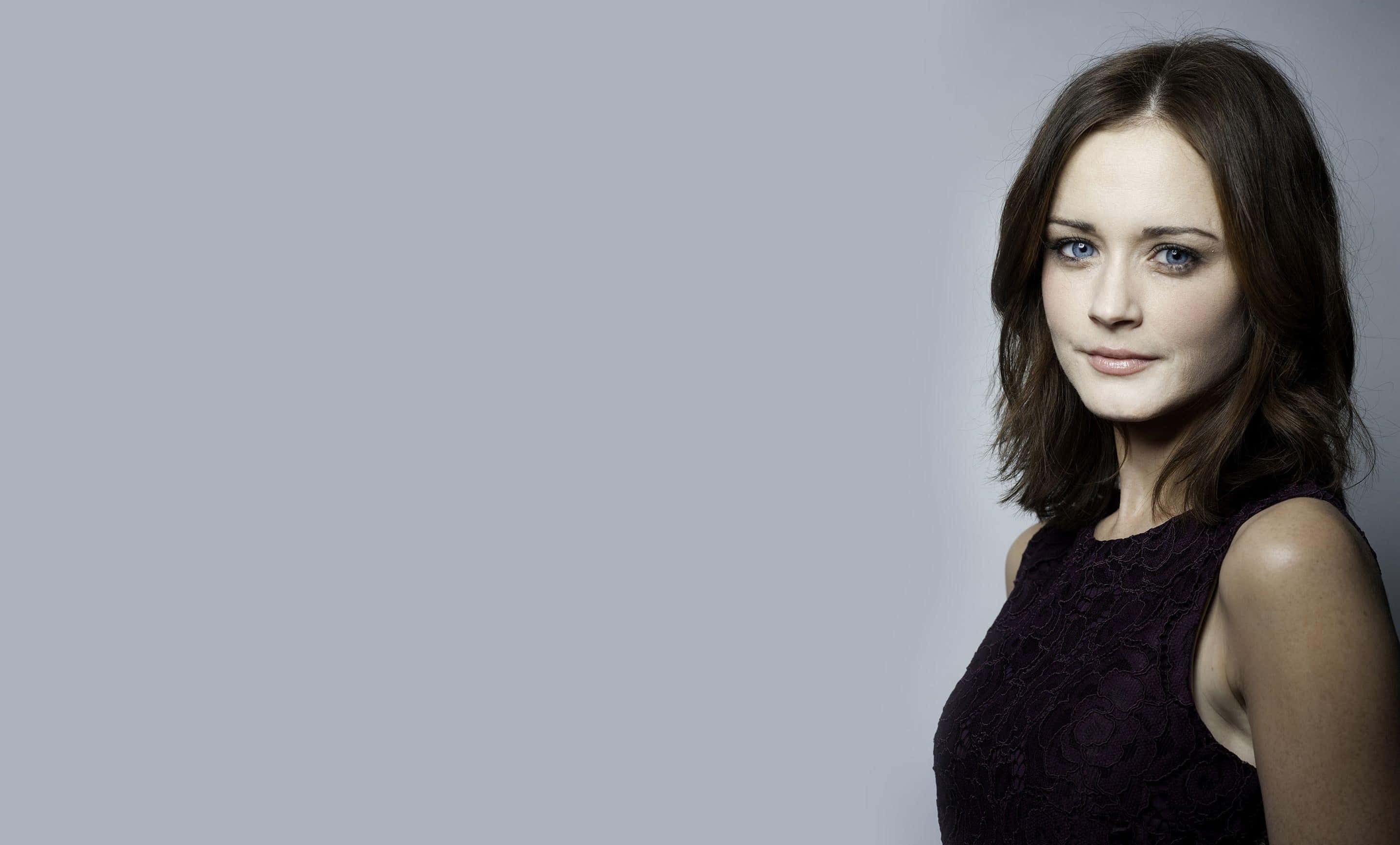 Alexis Bledel, black lace top, blue eyes, 2K Desktop Wallpaper