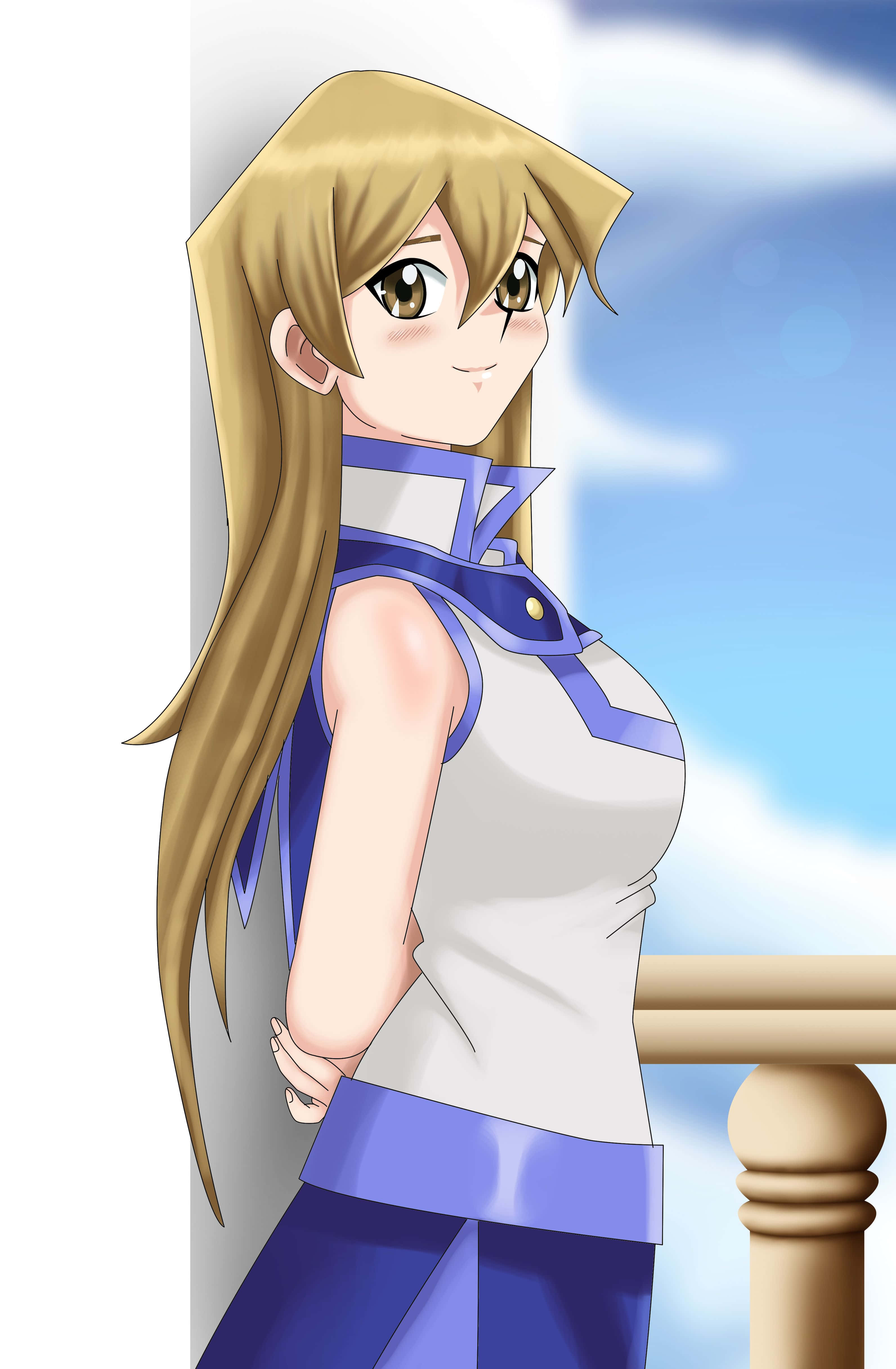 Alexis Rhodes, long blonde hair, bright blue sky, 4K Phone Wallpaper