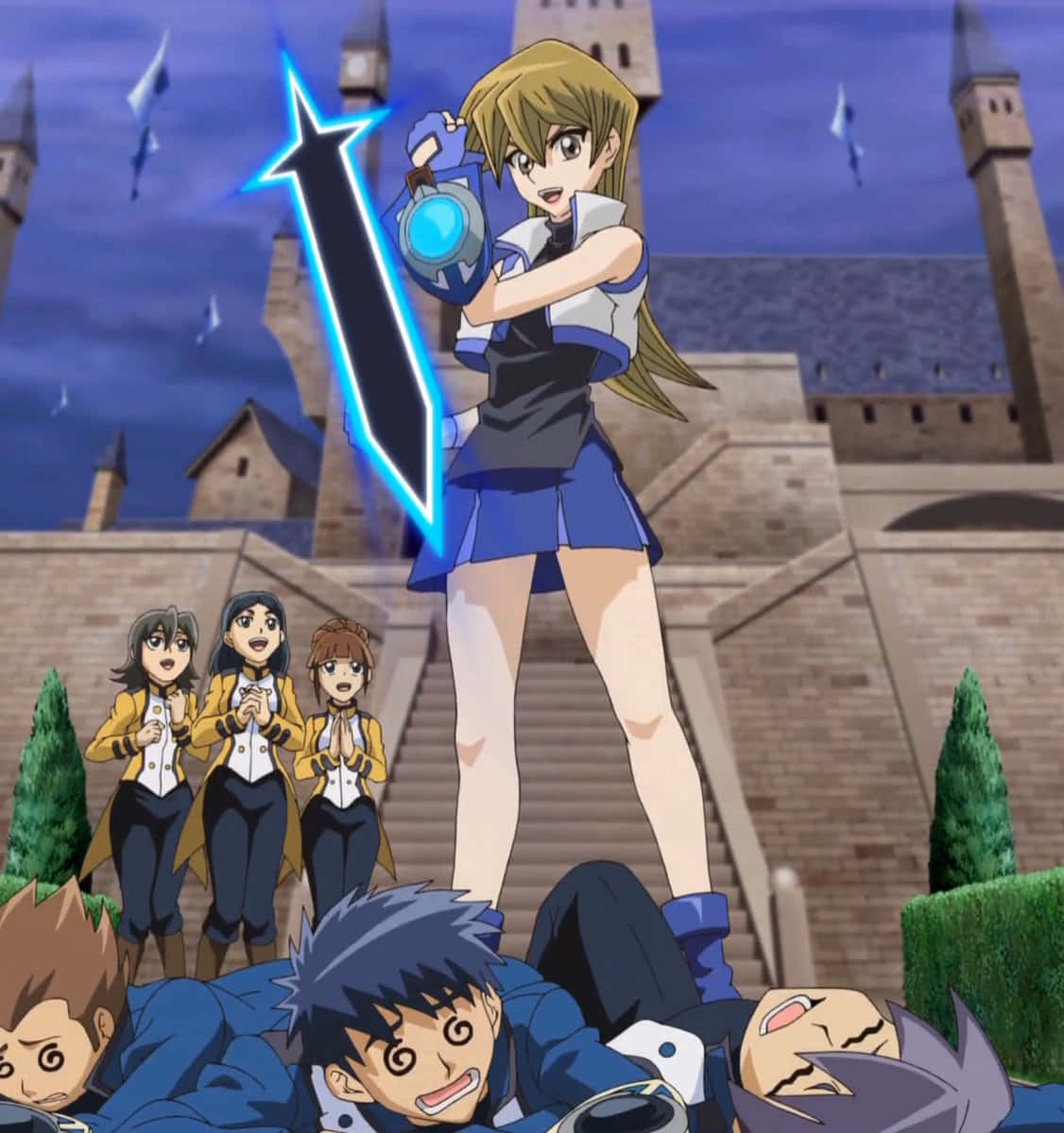 Alexis Rhodes, glowing blue sword, stone steps, SD Phone Wallpaper