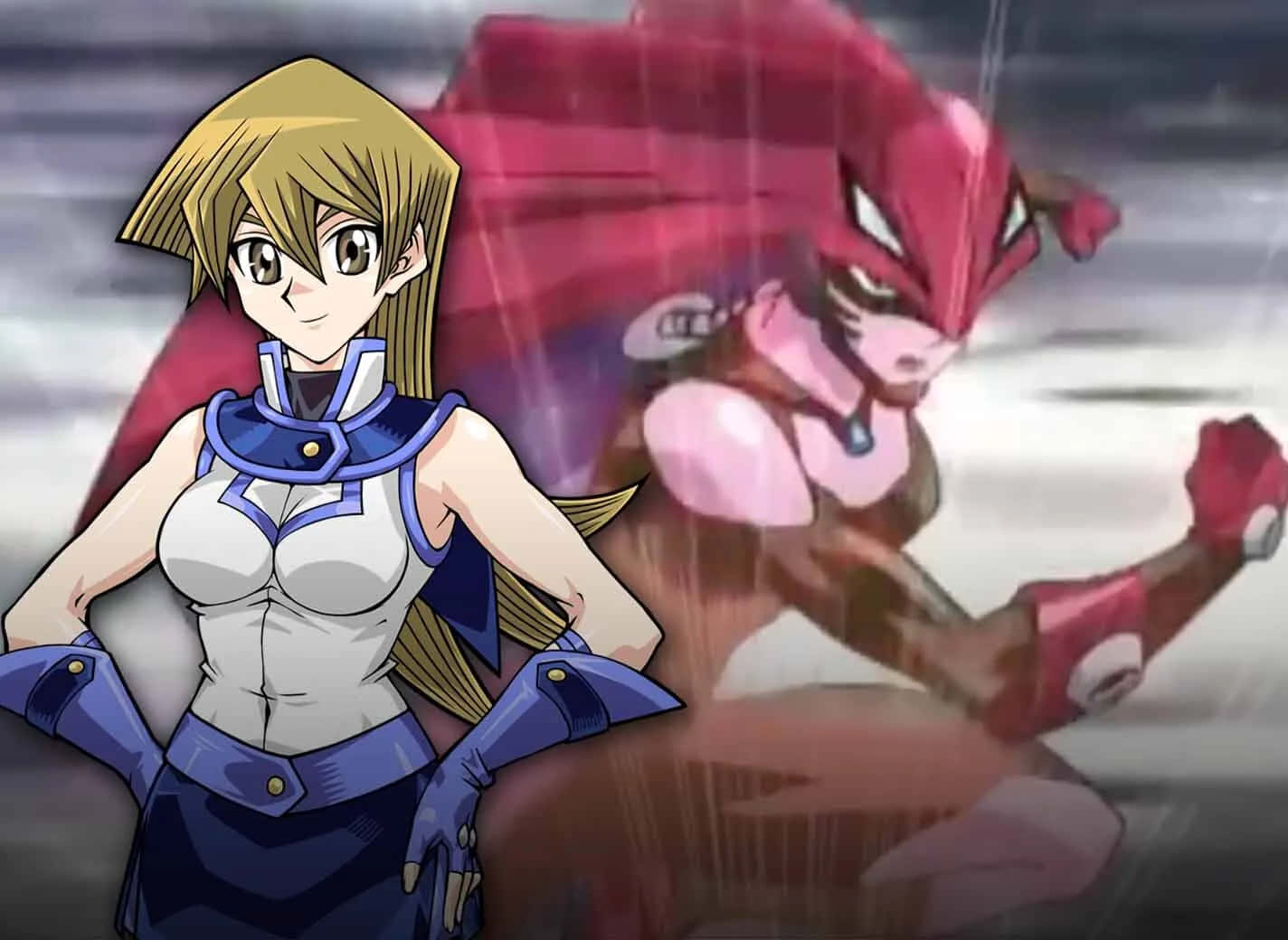 Alexis Rhodes, blue and white armor, red monster, HD Desktop Wallpaper