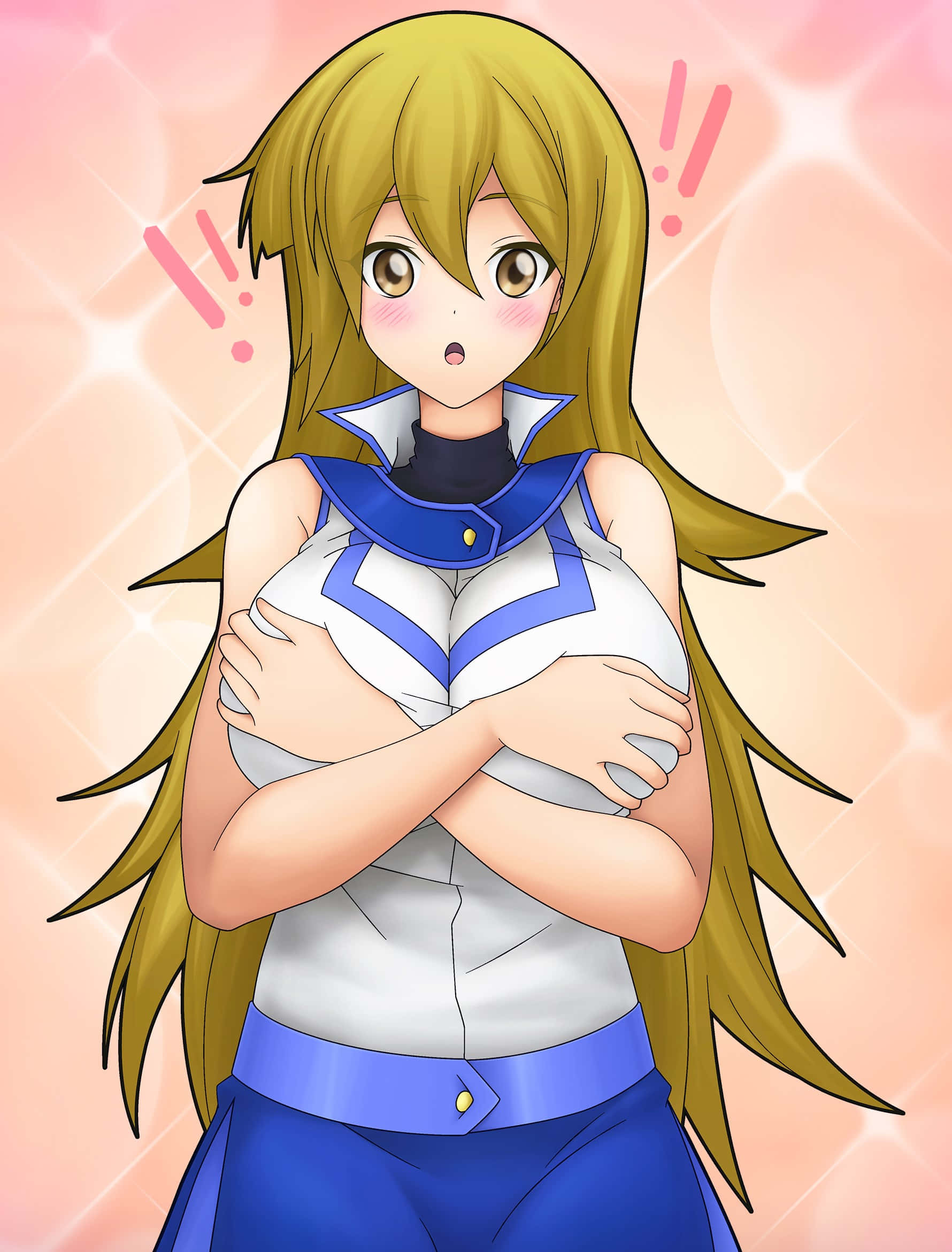 Alexis Rhodes, long blonde hair, blue outfit, Full HD Phone Wallpaper