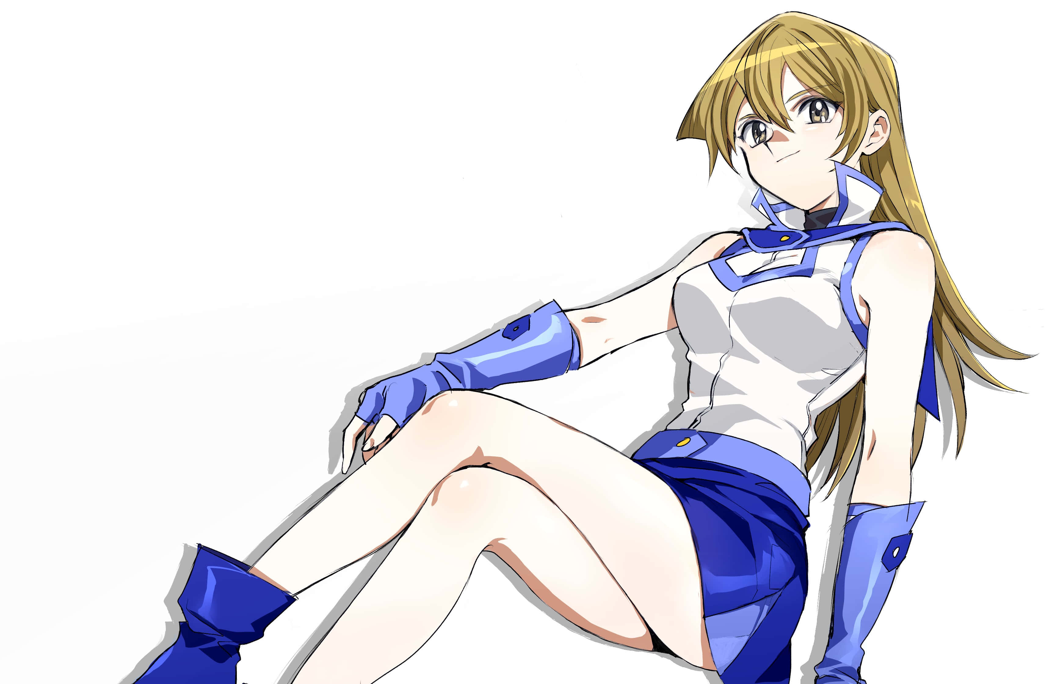 Alexis Rhodes, blonde hair, blue and white outfit, 2K Desktop Wallpaper