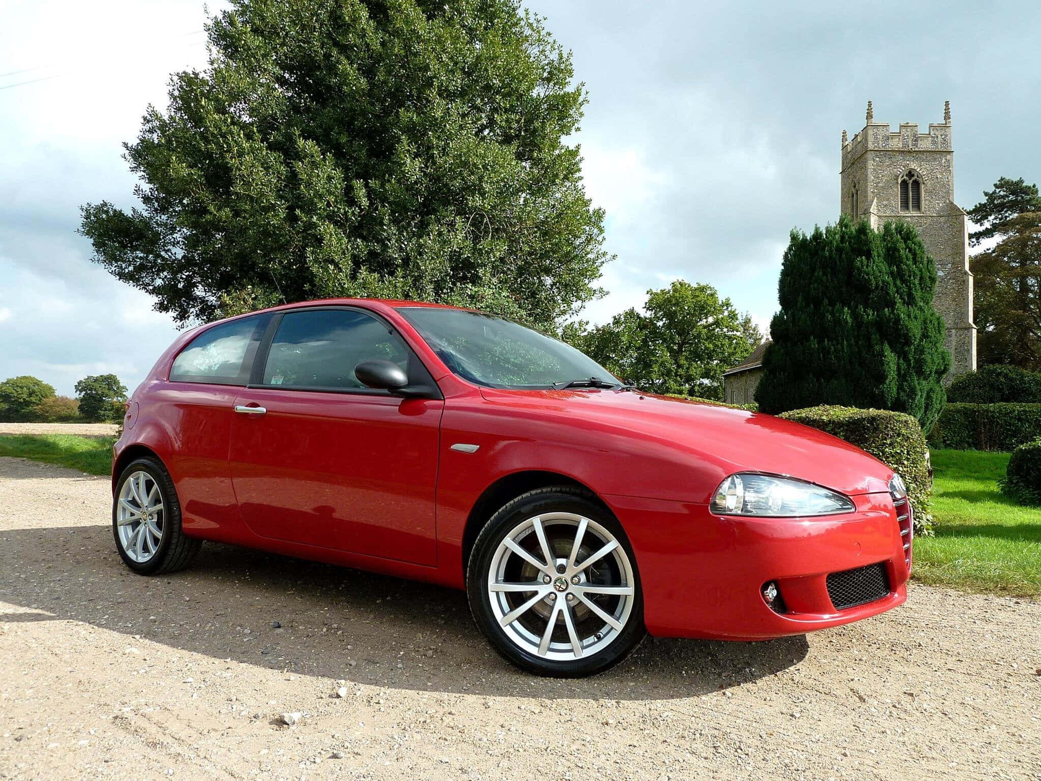 Alfa Romeo 147, vibrant red, gravel drive, Full HD Desktop Wallpaper