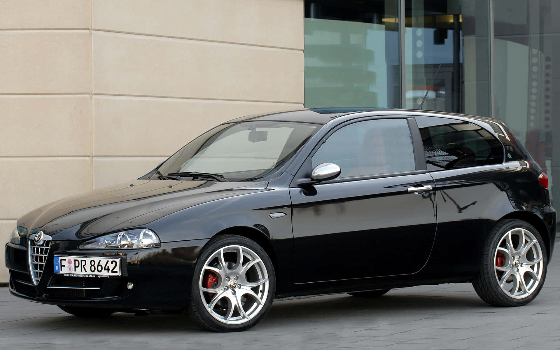 Alfa Romeo 147, black, paved urban street, Full HD Desktop Wallpaper