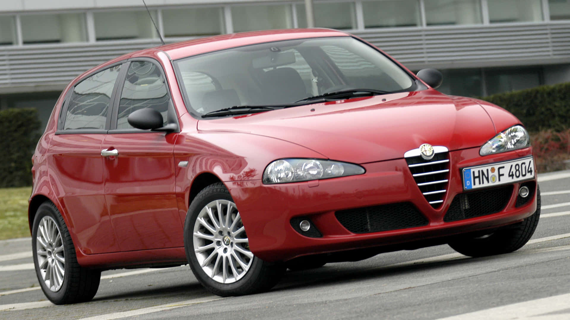 Alfa Romeo 147, glossy red, asphalt road, Full HD Desktop Wallpaper