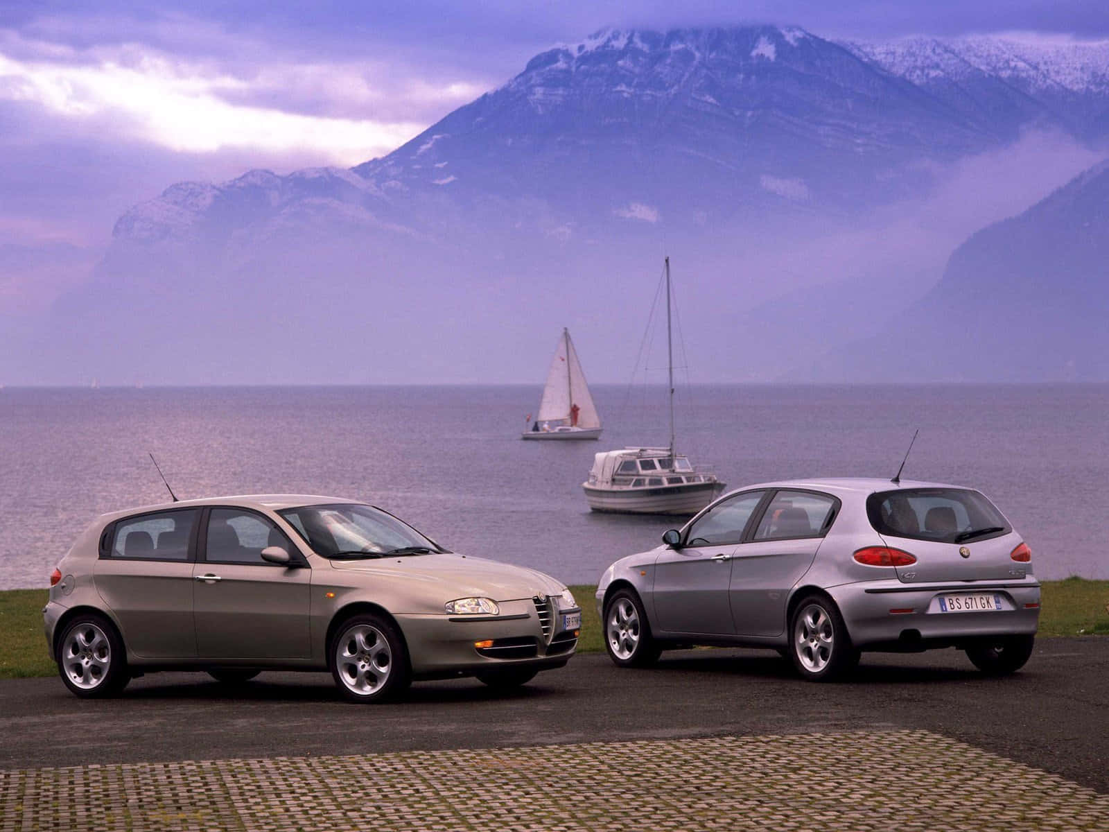 Alfa Romeo 147, red, lake, HD Desktop Wallpaper