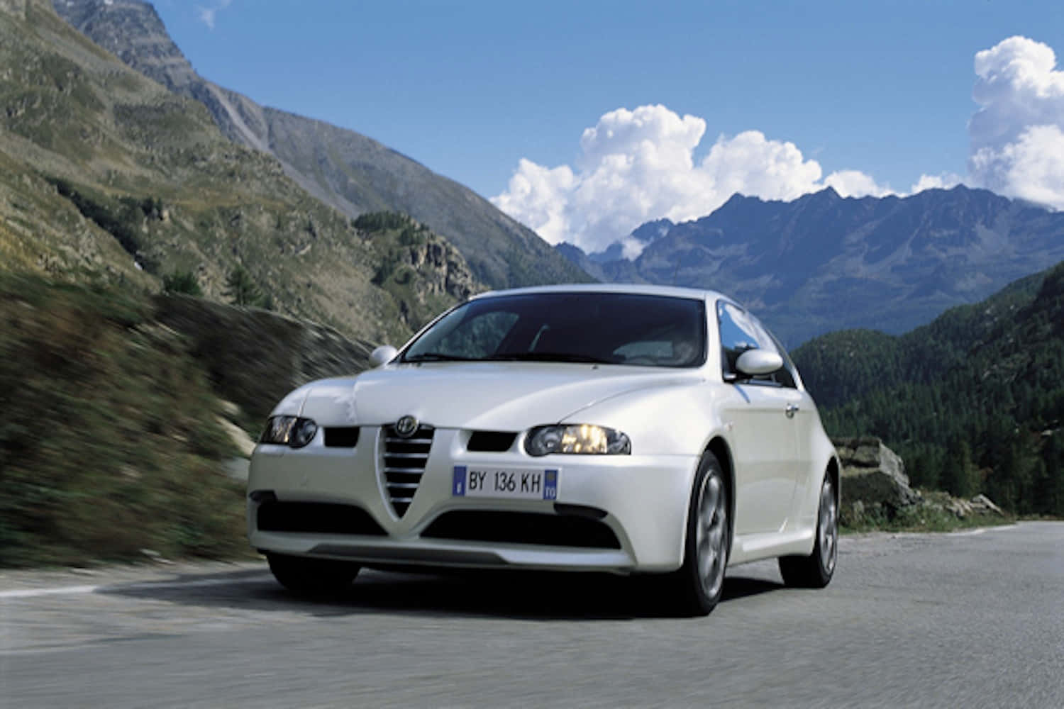 Alfa Romeo 147, white, winding mountain road, HD Desktop Wallpaper