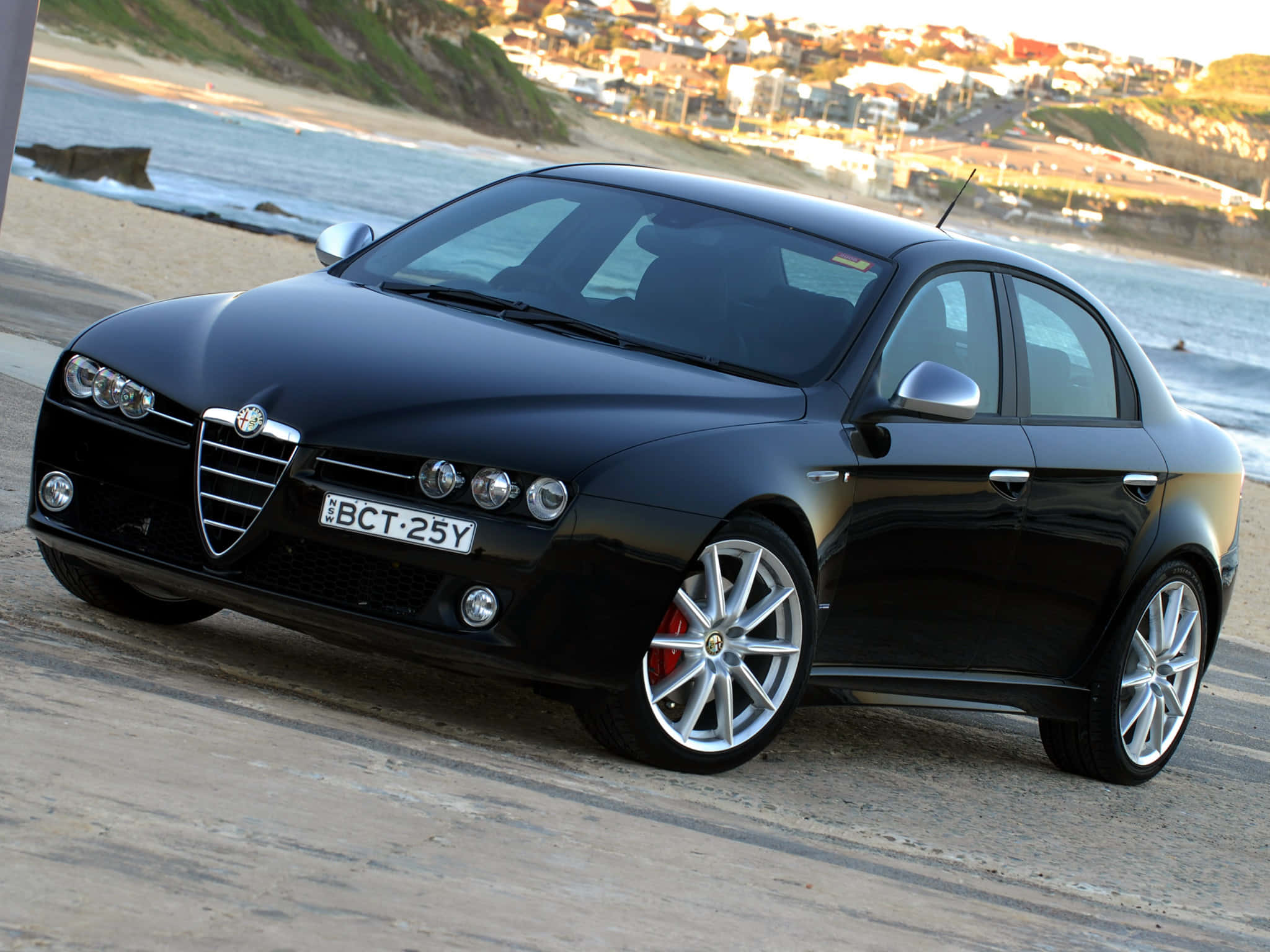 Alfa Romeo 159, black, coastal road, Full HD Desktop Wallpaper