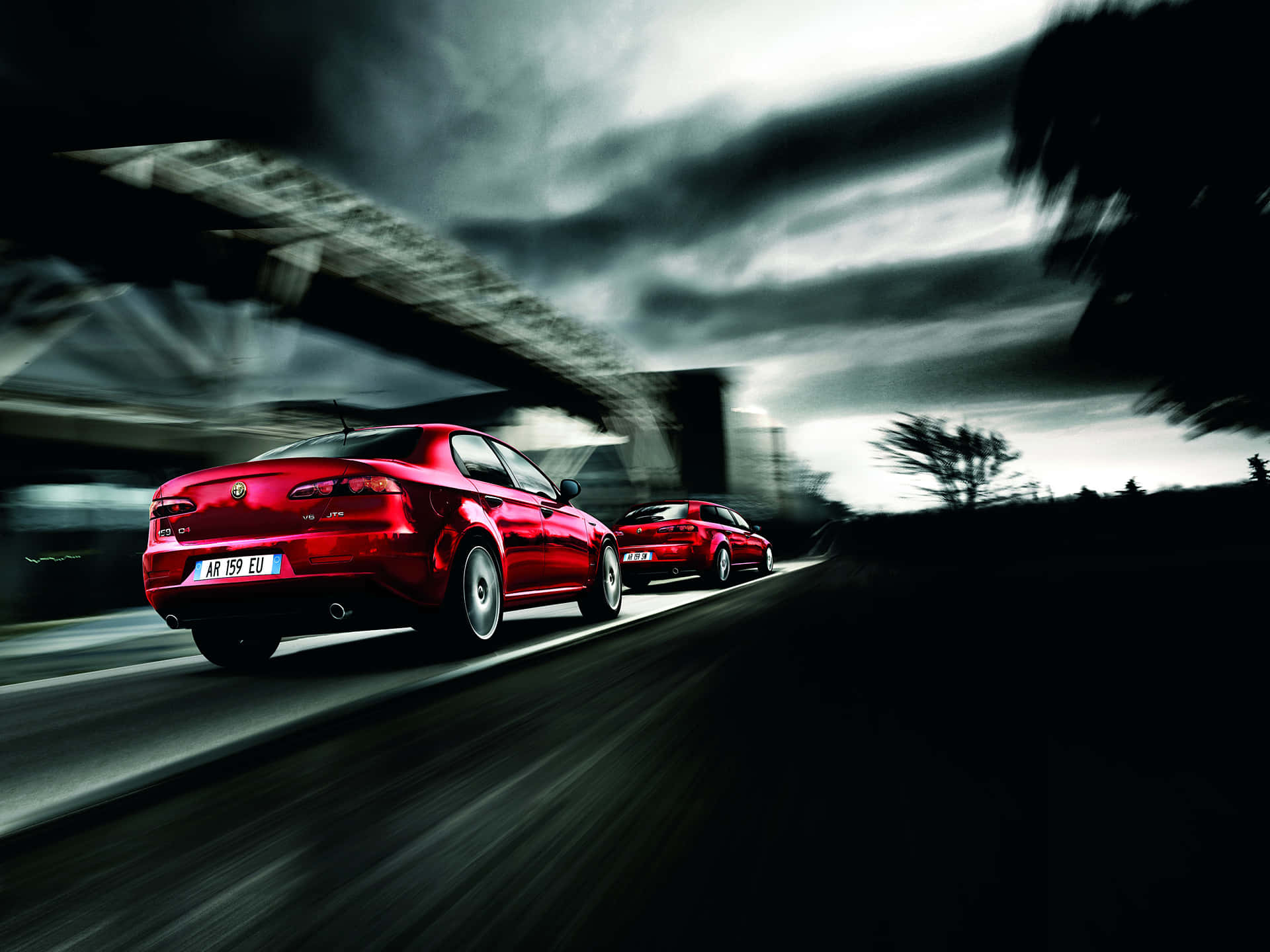 Alfa Romeo 159, red, bridge, Full HD Desktop Wallpaper