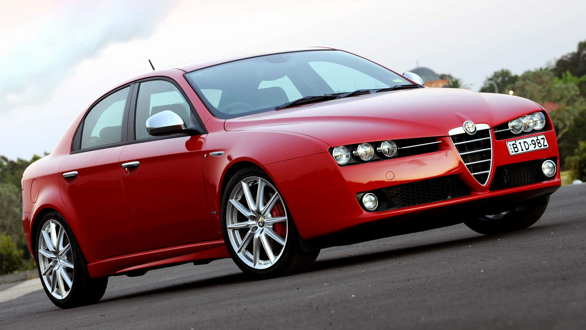 Alfa Romeo 159, vibrant red, paved road, Full HD Desktop Wallpaper