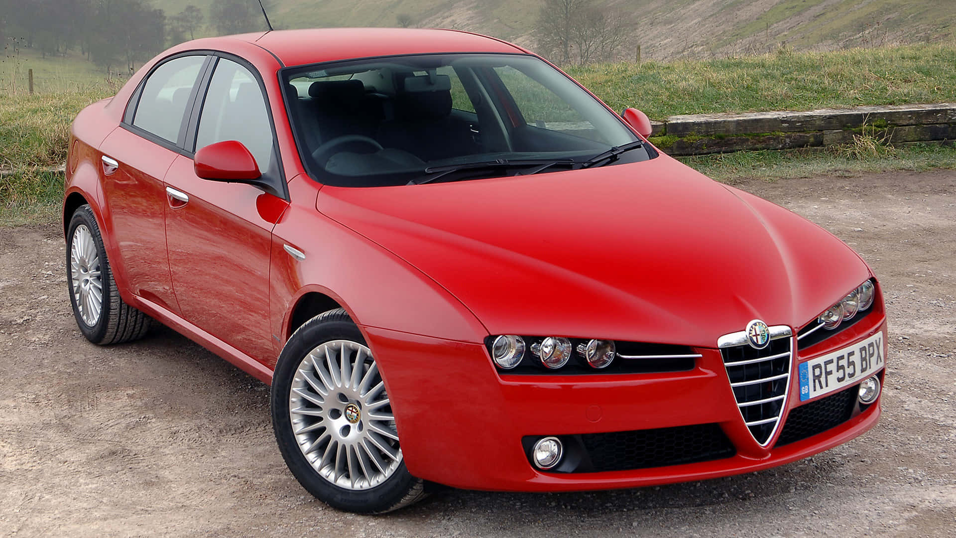 Alfa Romeo 159, glossy red, gravel, Full HD Desktop Wallpaper