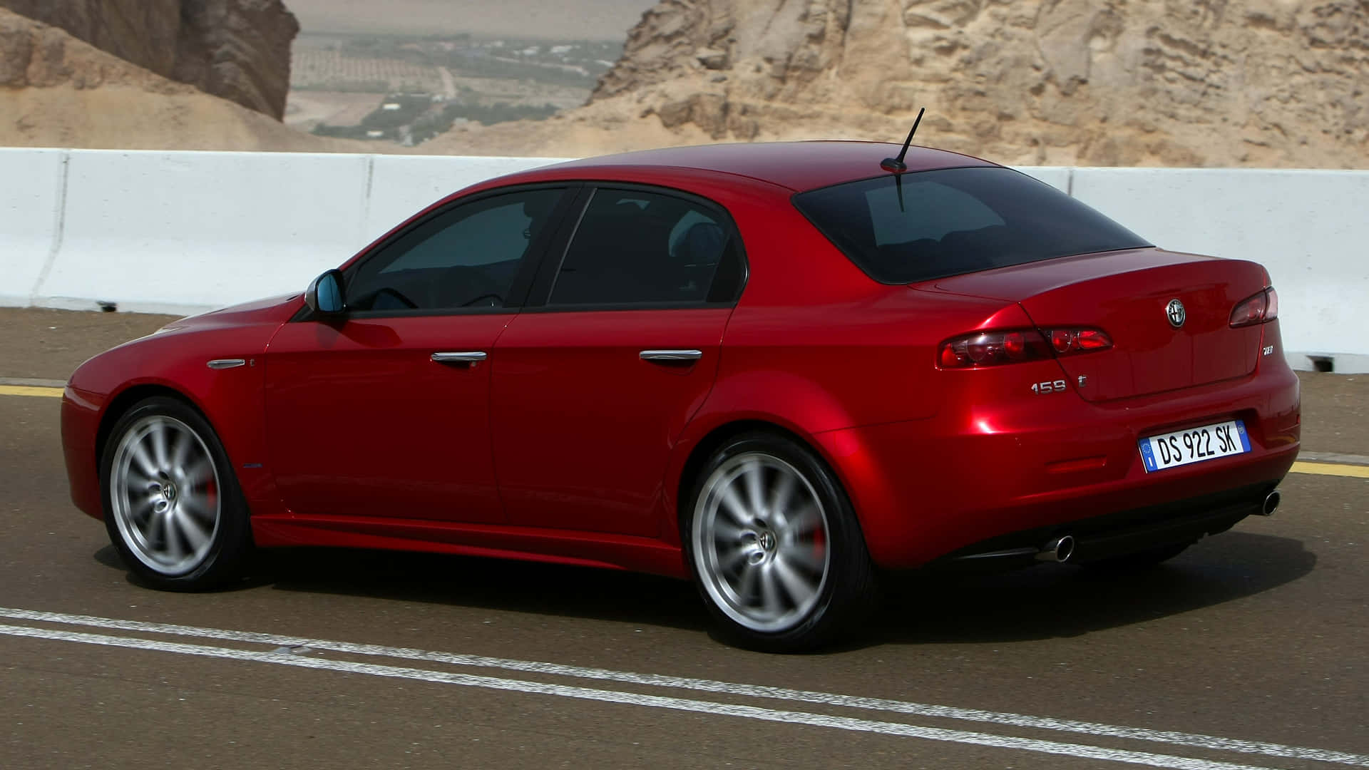 Alfa Romeo 159, red, desert highway, Full HD Desktop Wallpaper