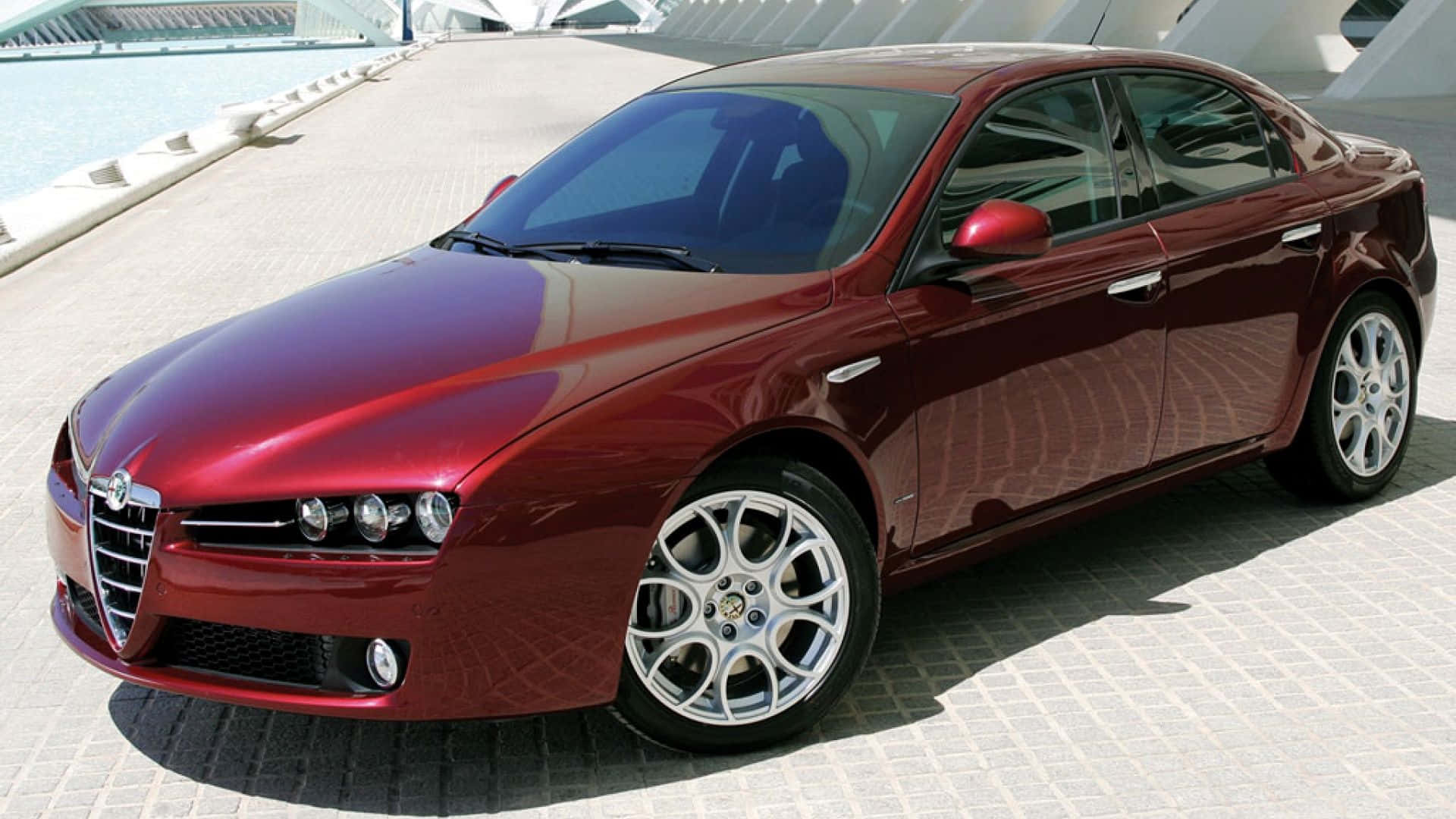Alfa Romeo 159, glossy red, tiled plaza, Full HD Desktop Wallpaper