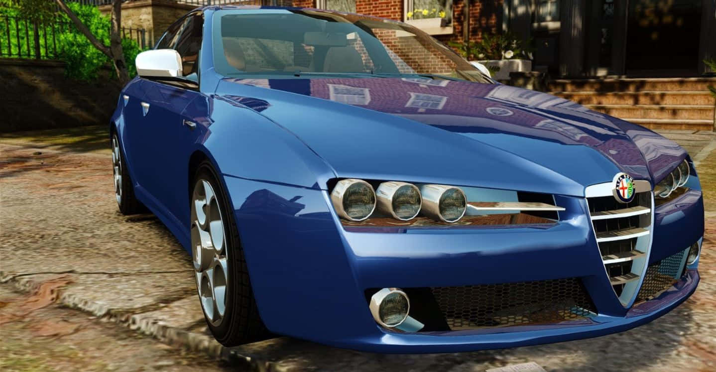Alfa Romeo 159, glossy blue, cobblestone street, HD Desktop Wallpaper