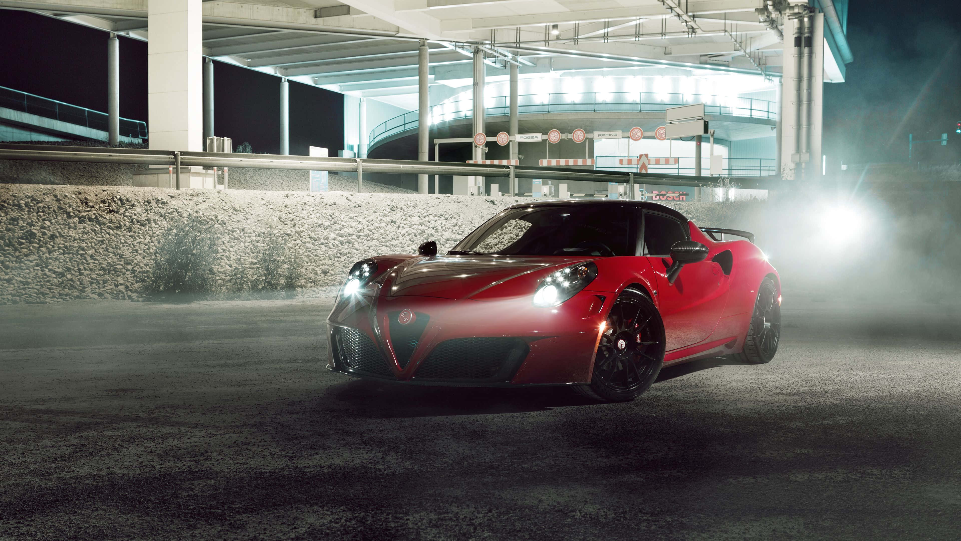 Alfa Romeo 4C, red, bright headlights, 4K Desktop Wallpaper