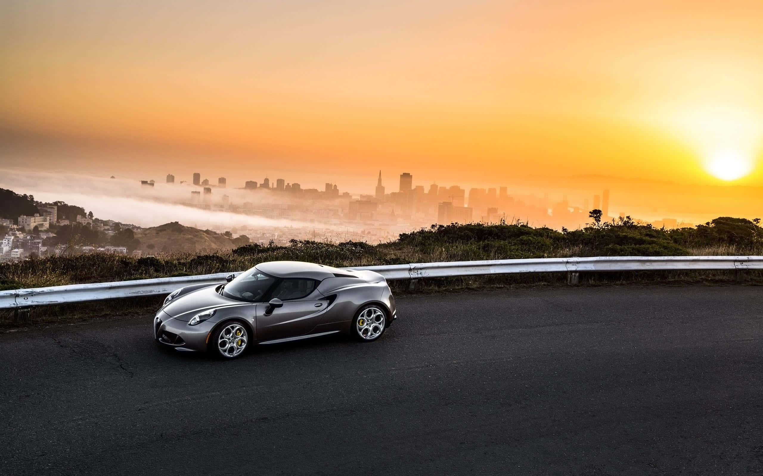 Alfa Romeo 4C, silver, winding road, 2K Desktop Wallpaper