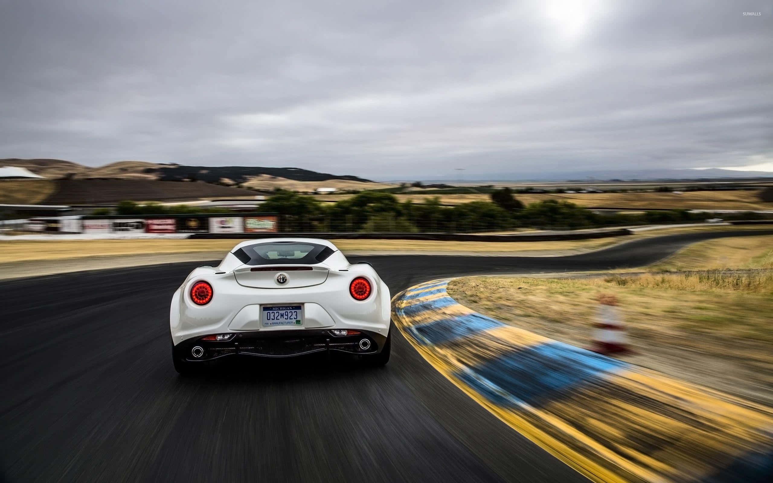 Alfa Romeo 4c, white, racetrack corner, 2K Desktop Wallpaper