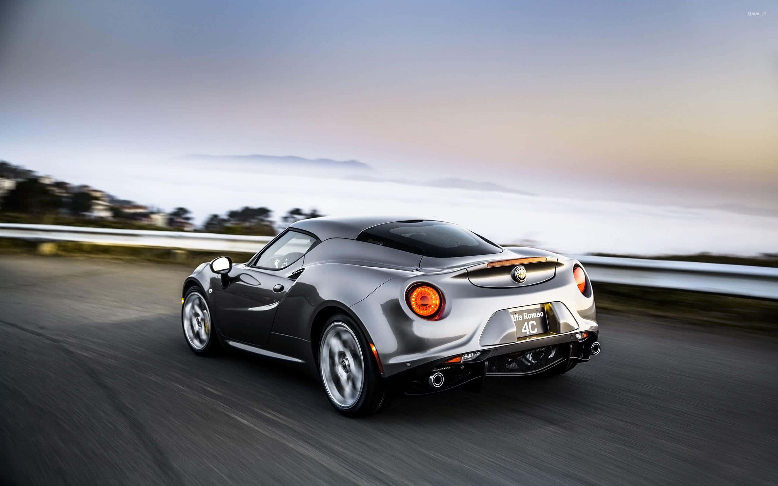 Alfa Romeo 4C, silver, coastal road, 2K Desktop Wallpaper