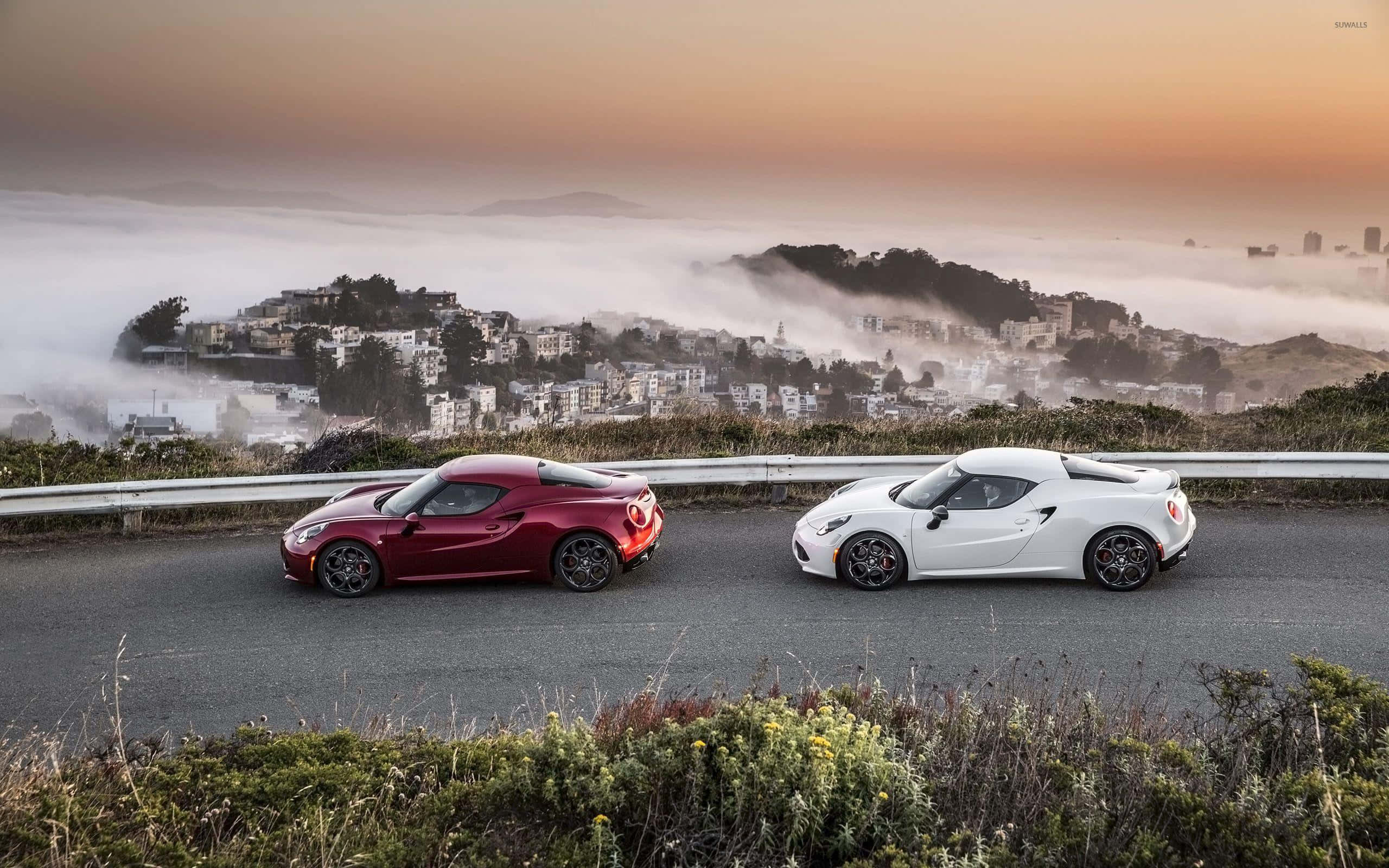 Alfa Romeo 4C, red, white, 2K Desktop Wallpaper