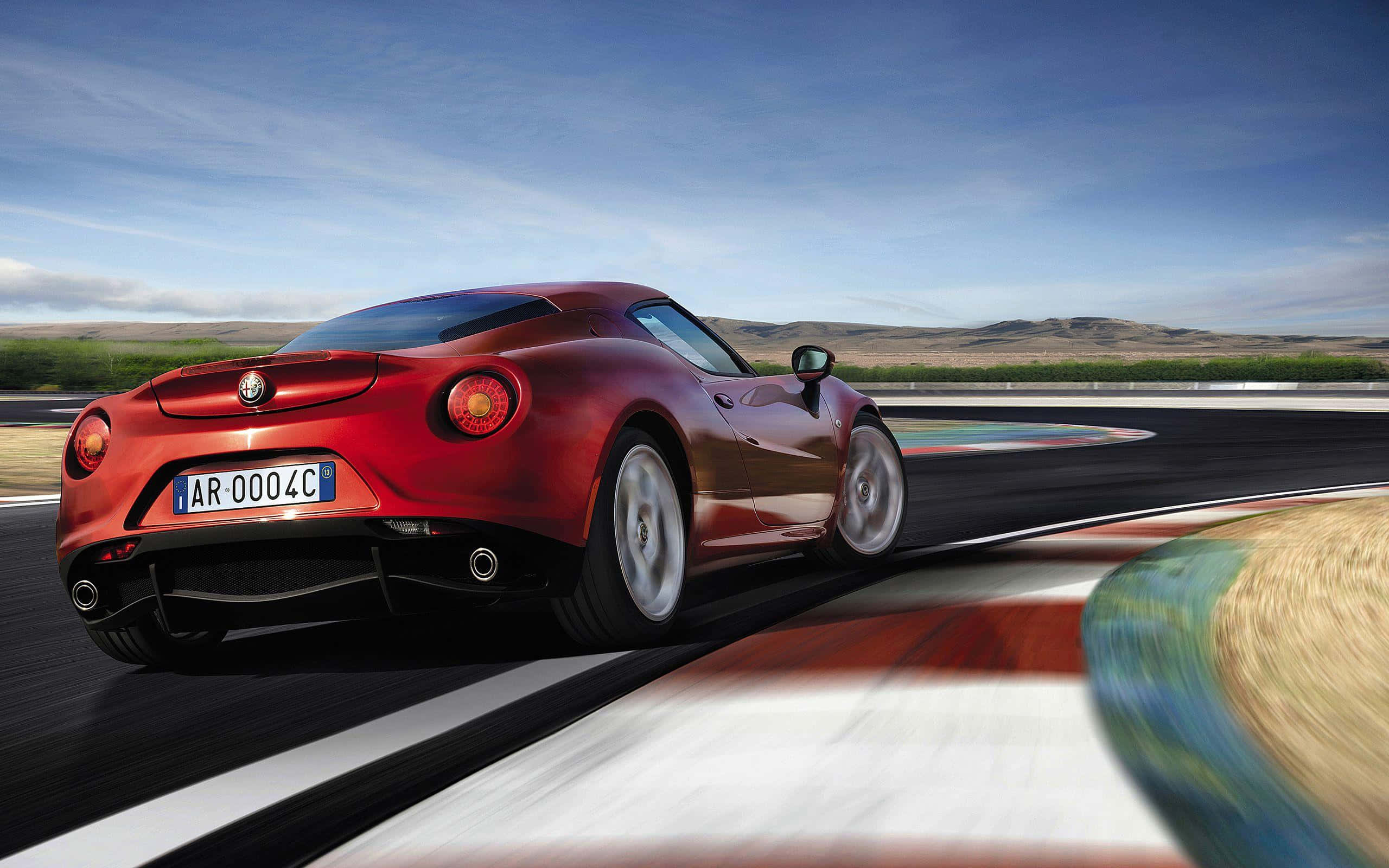 Alfa Romeo 4C, red, racetrack curve, 2K Desktop Wallpaper