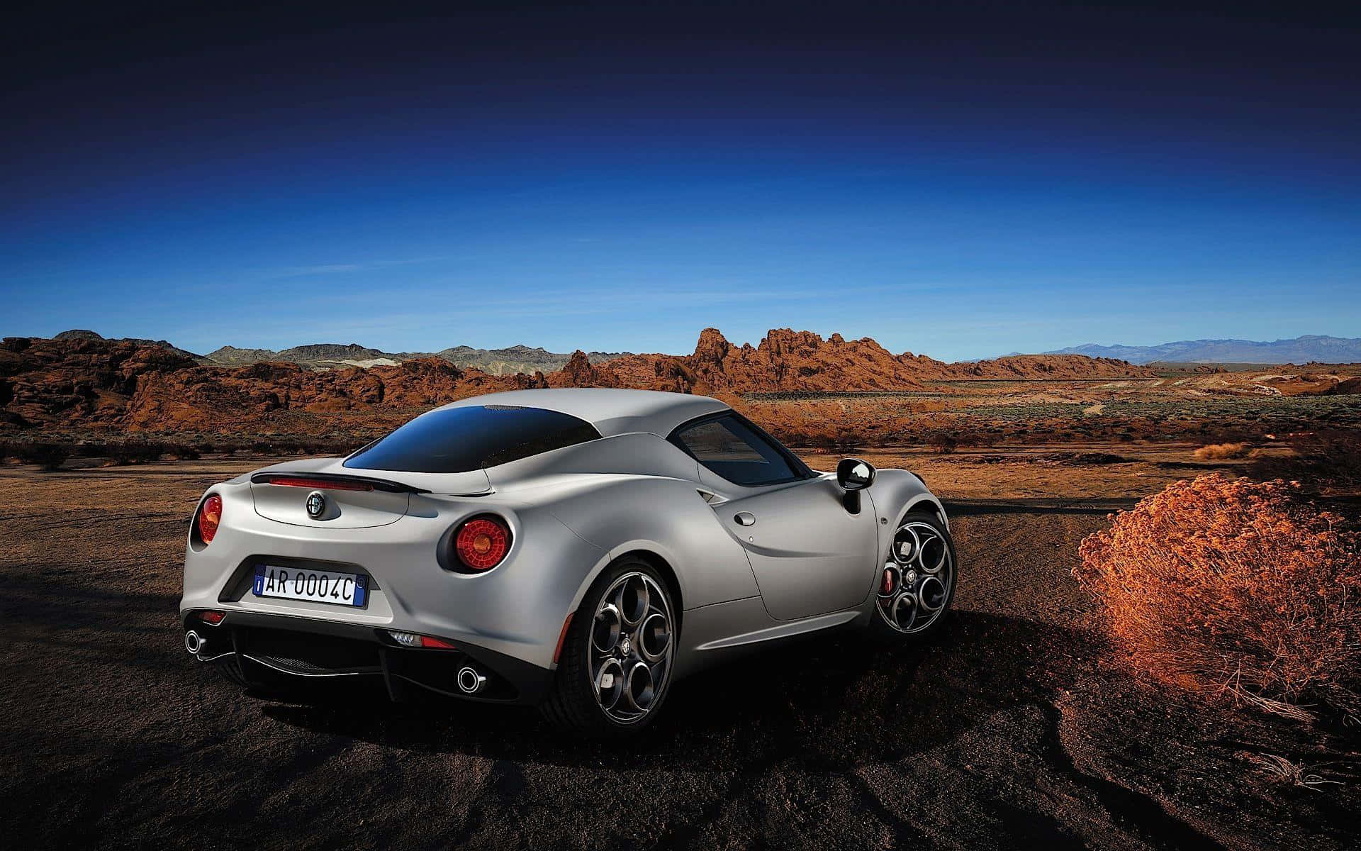Alfa Romeo 4C, silver, desert terrain, Full HD Desktop Wallpaper