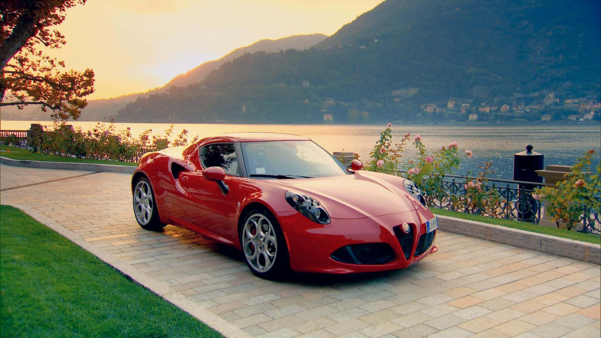 Alfa Romeo 4C, vibrant red, stone path, Full HD Desktop Wallpaper