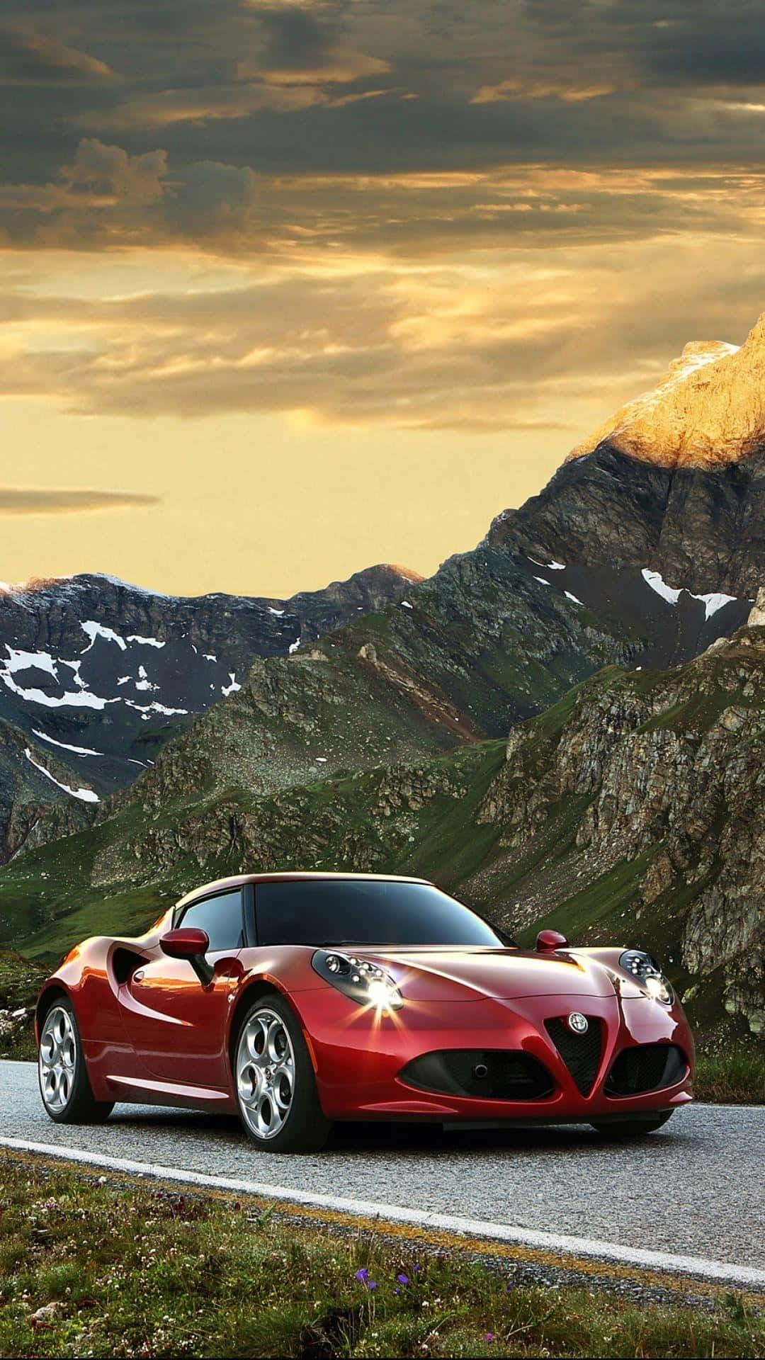 Alfa Romeo 4C, glossy red, mountain road, Full HD Phone Wallpaper