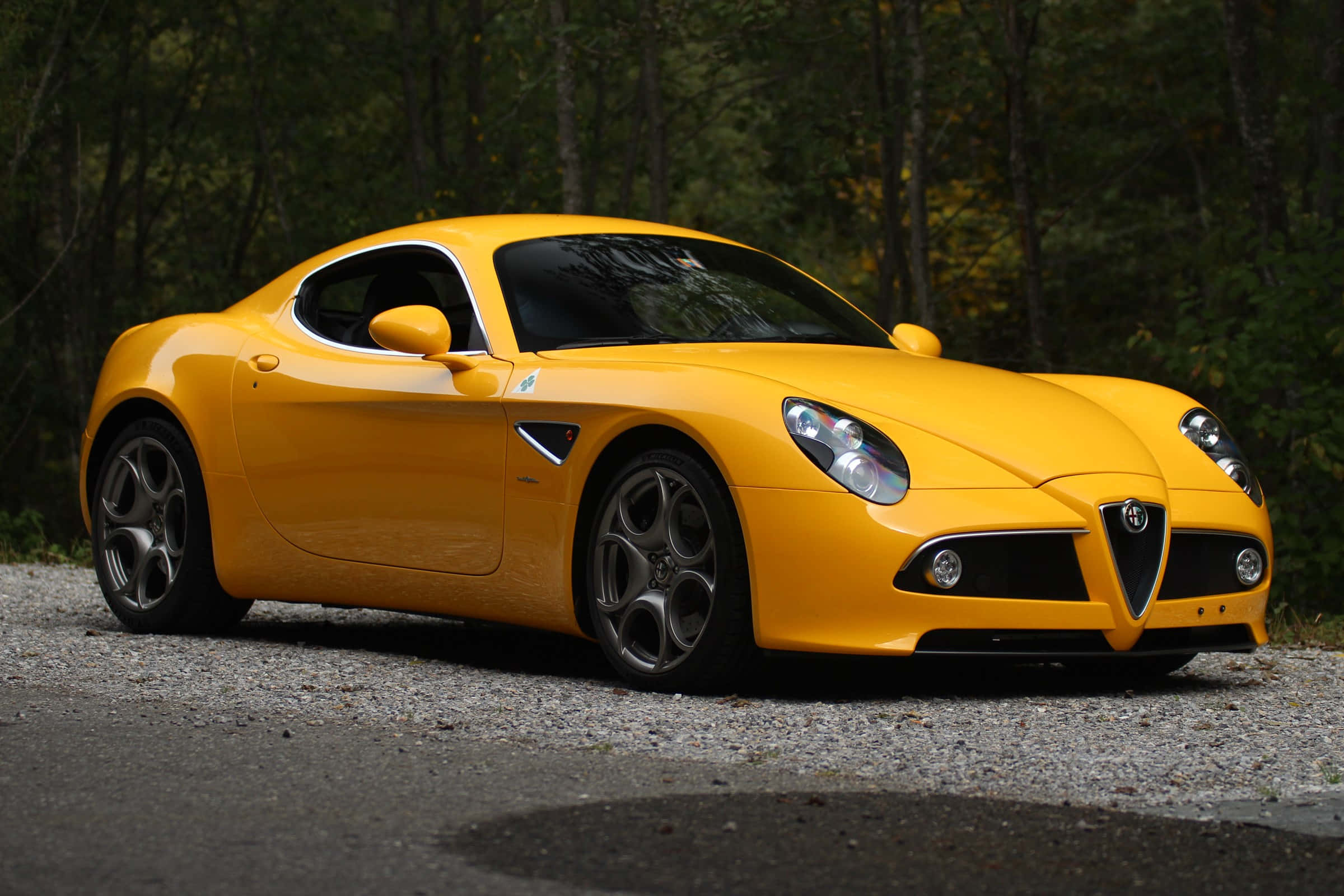 Alfa Romeo 8c Competizione, vibrant yellow, gravel path, Full HD Desktop Wallpaper