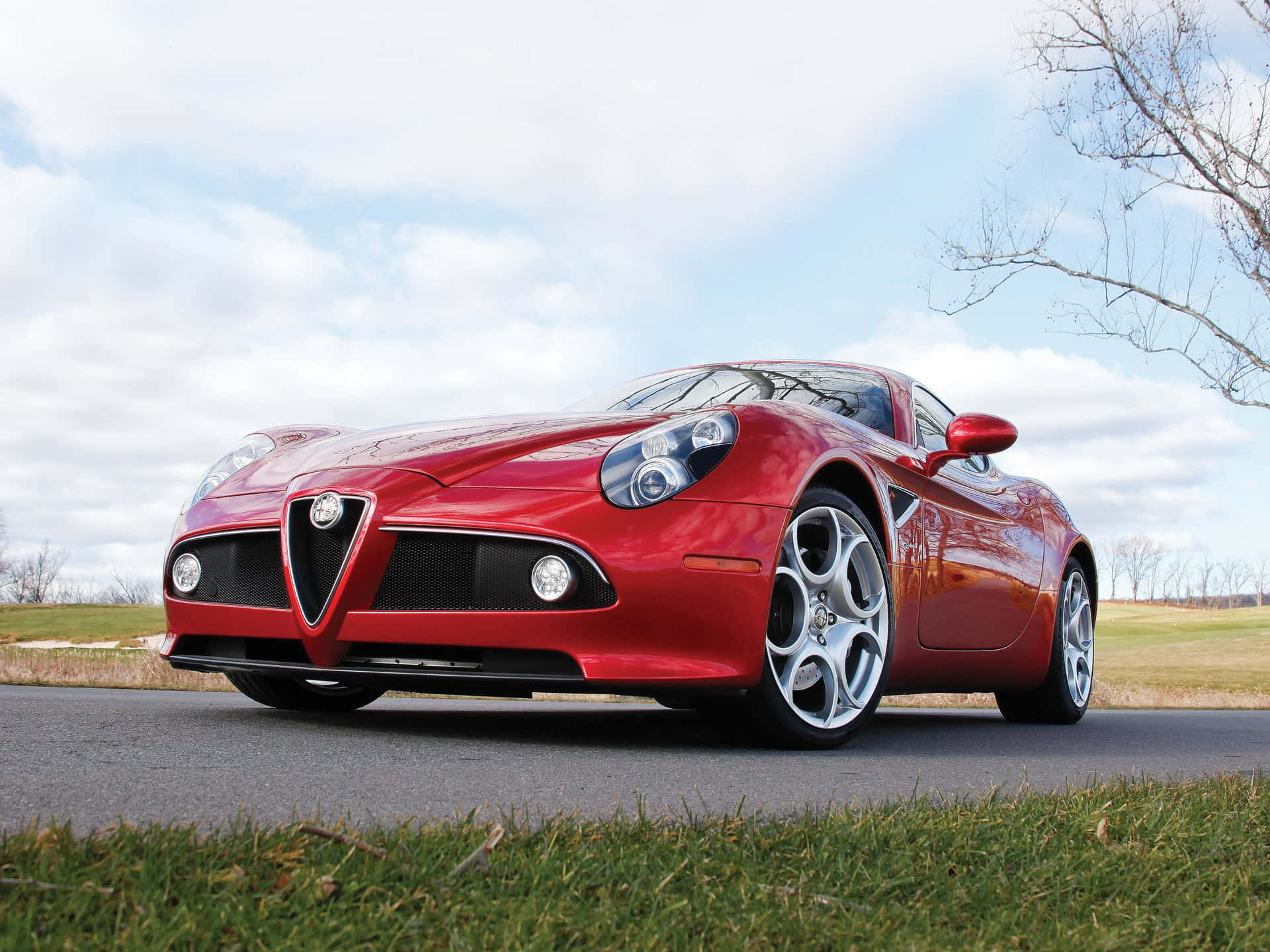 Alfa Romeo 8c Competizione, glossy red, paved road, Full HD Desktop Wallpaper