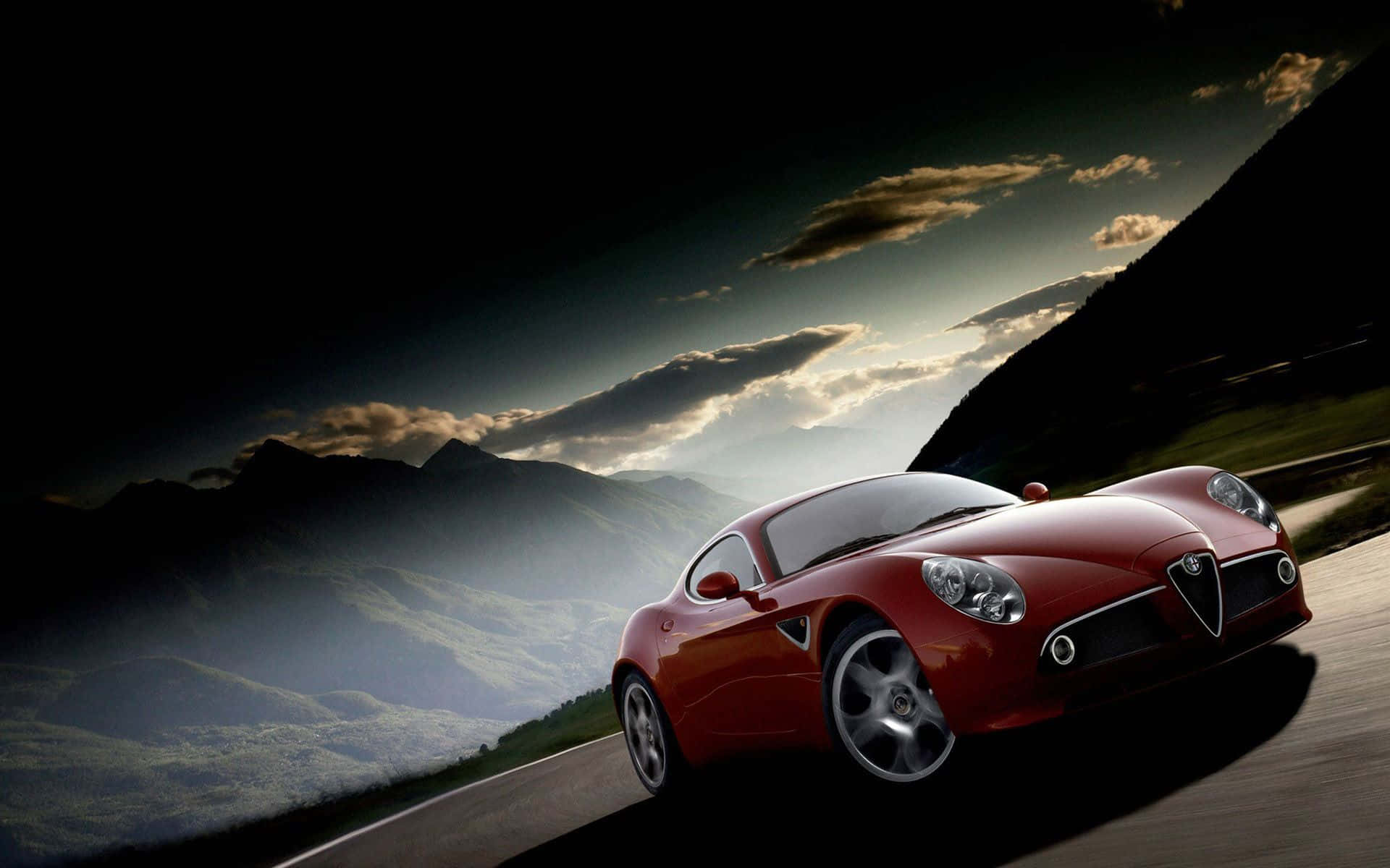 Alfa Romeo 8C Competizione, red, mountain road, Full HD Desktop Wallpaper