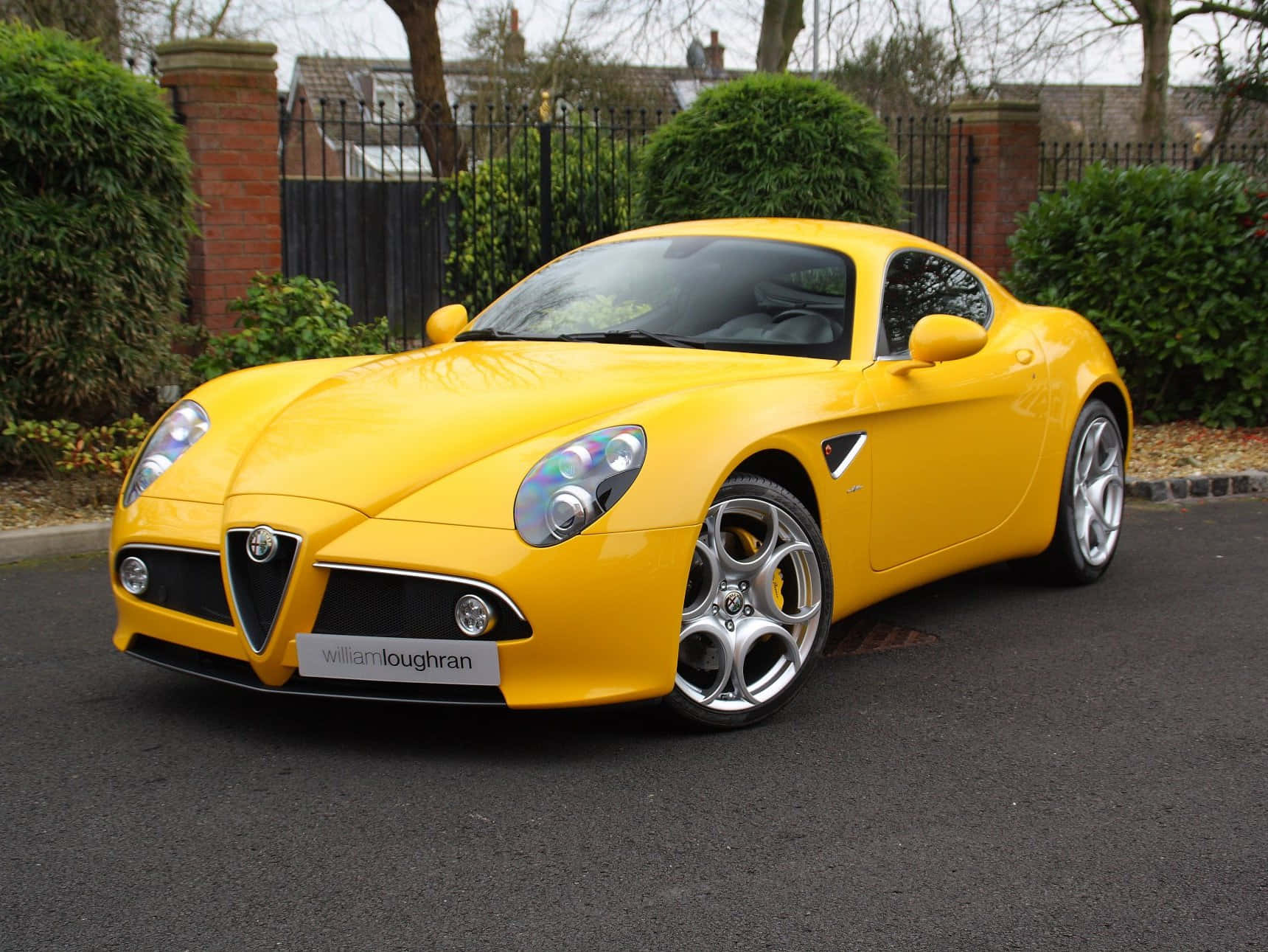 Alfa Romeo 8C Competizione, vibrant yellow, overcast skies, HD Desktop Wallpaper