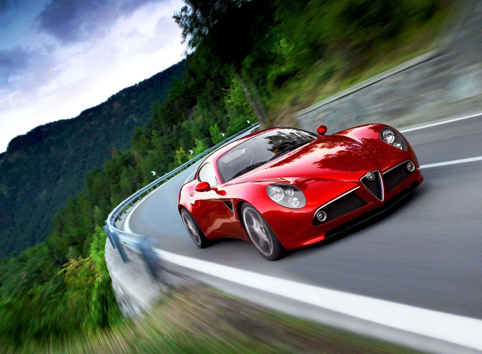 Alfa Romeo 8C Competizione, red, winding mountain road, HD Desktop Wallpaper