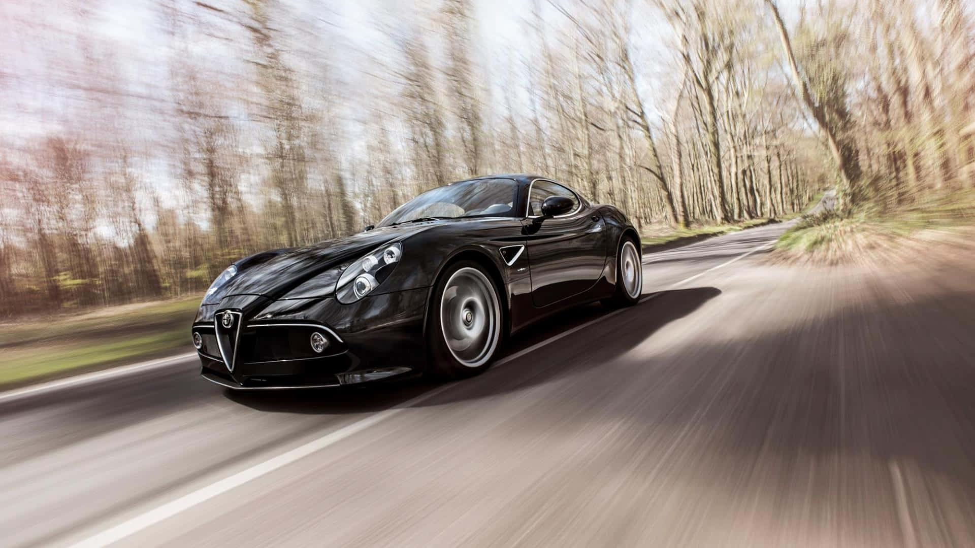 Alfa Romeo 8c Competizione, black, winding forest road, Full HD Desktop Wallpaper