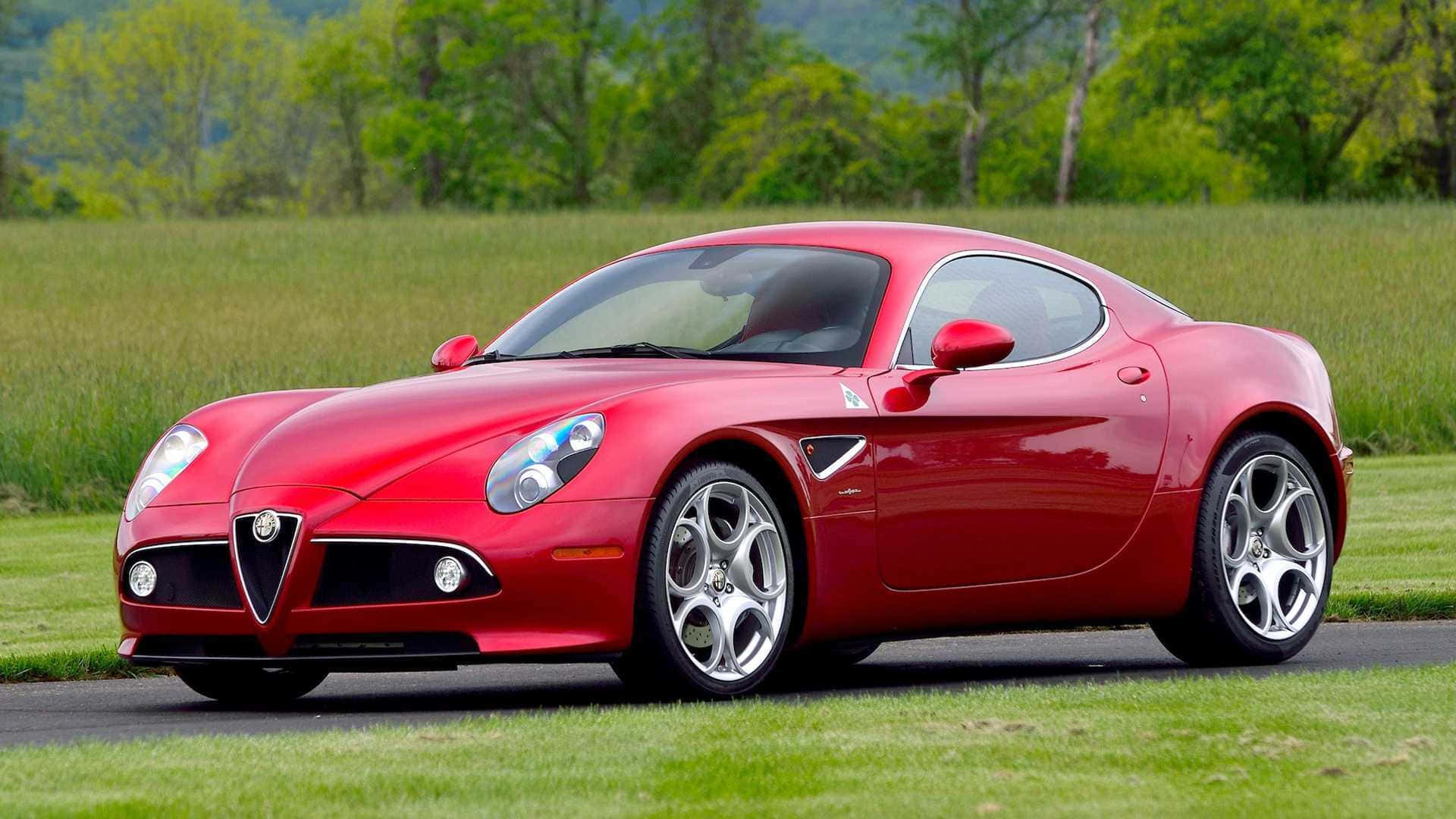 Alfa Romeo 8c Competizione, glossy red, paved road, Full HD Desktop Wallpaper
