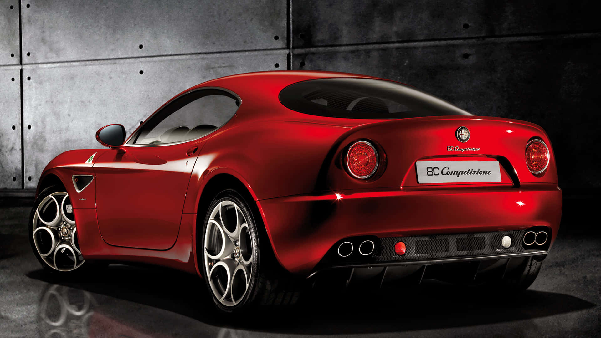 Alfa Romeo 8C Competizione, glossy red, dark industrial studio, Full HD Desktop Wallpaper