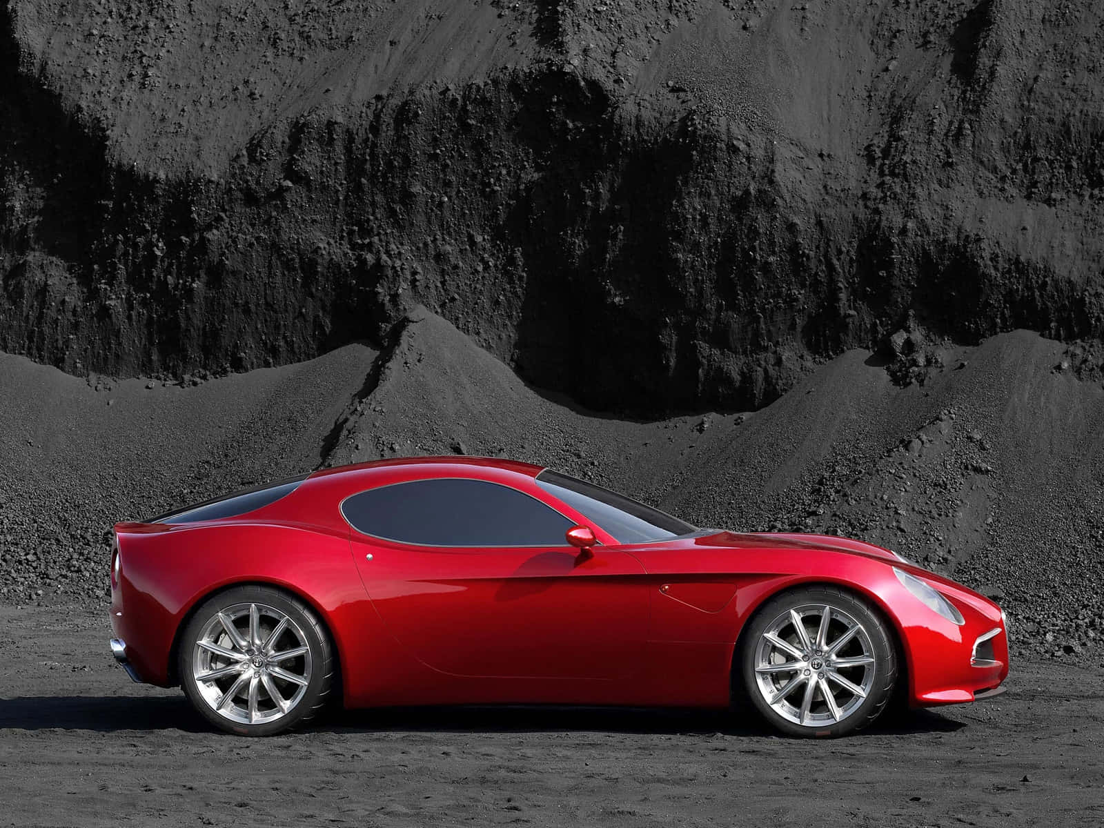 Alfa Romeo 8C Competizione, glossy red, black volcanic rock, HD Desktop Wallpaper