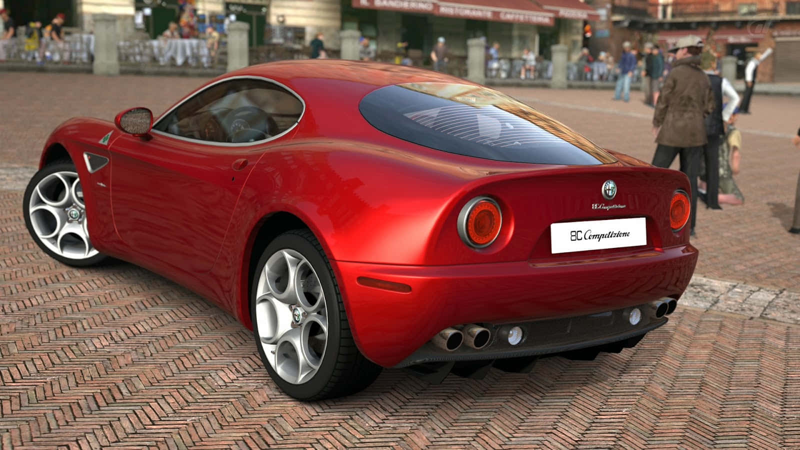 Alfa Romeo 8C Competizione, glossy red, brick plaza, HD Desktop Wallpaper