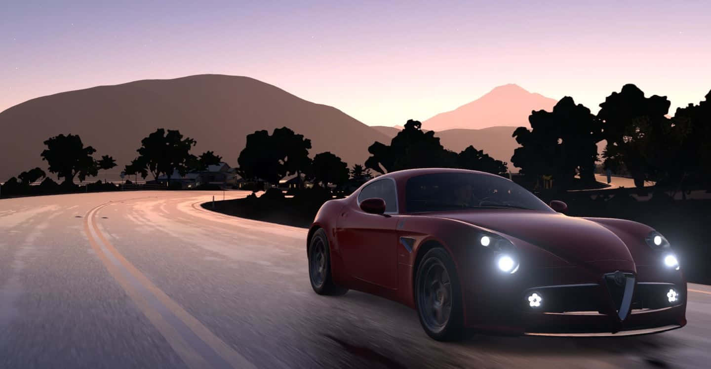 Alfa Romeo 8C Competizione, red, glowing headlights, HD Desktop Wallpaper