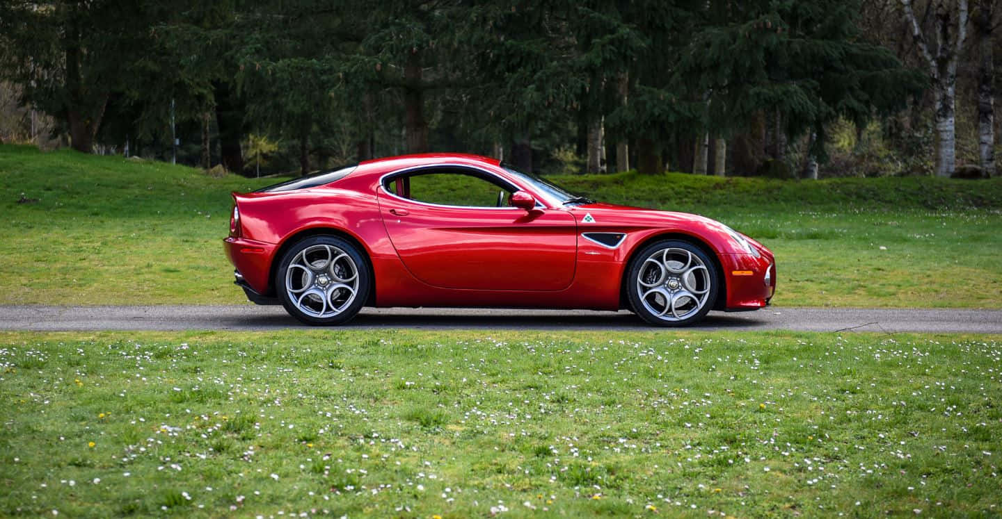 Alfa Romeo 8c Competizione, glossy red, gravel path, HD Desktop Wallpaper