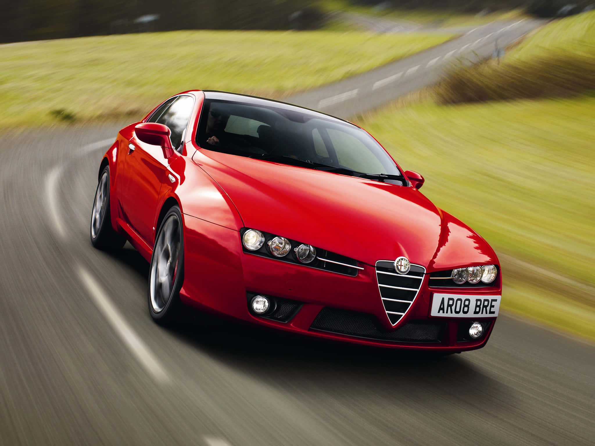 Alfa Romeo Brera, red, winding rural road, Full HD Desktop Wallpaper