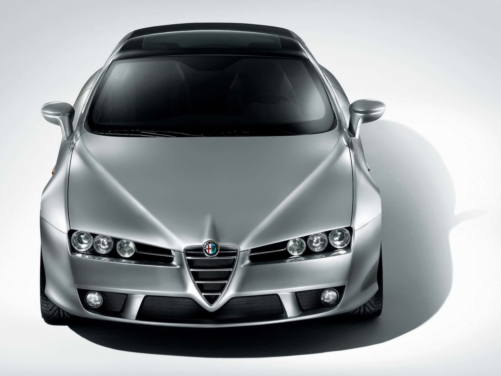 Alfa Romeo Brera, silver, minimalist white studio background, Full HD Desktop Wallpaper