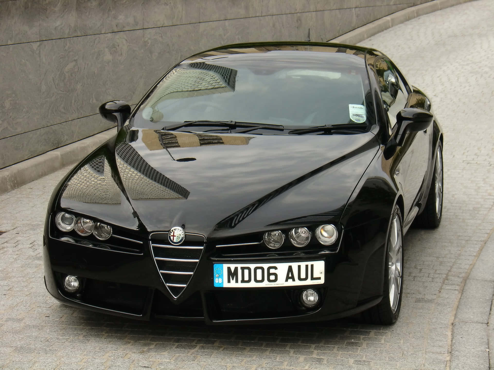 Alfa Romeo Brera, black, cobblestone street, Full HD Desktop Wallpaper