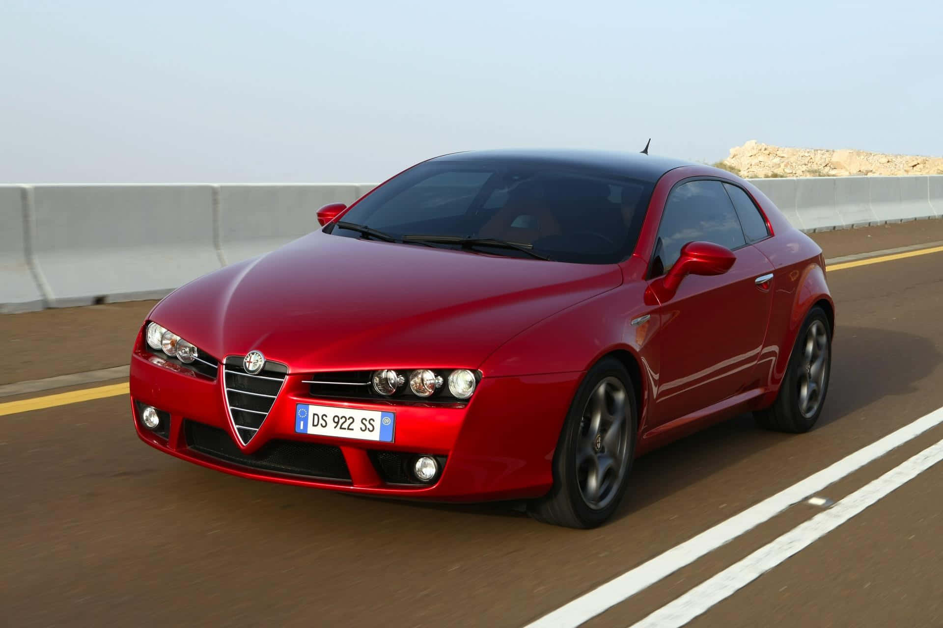 Alfa Romeo Brera, vibrant red, sunlit highway, Full HD Desktop Wallpaper