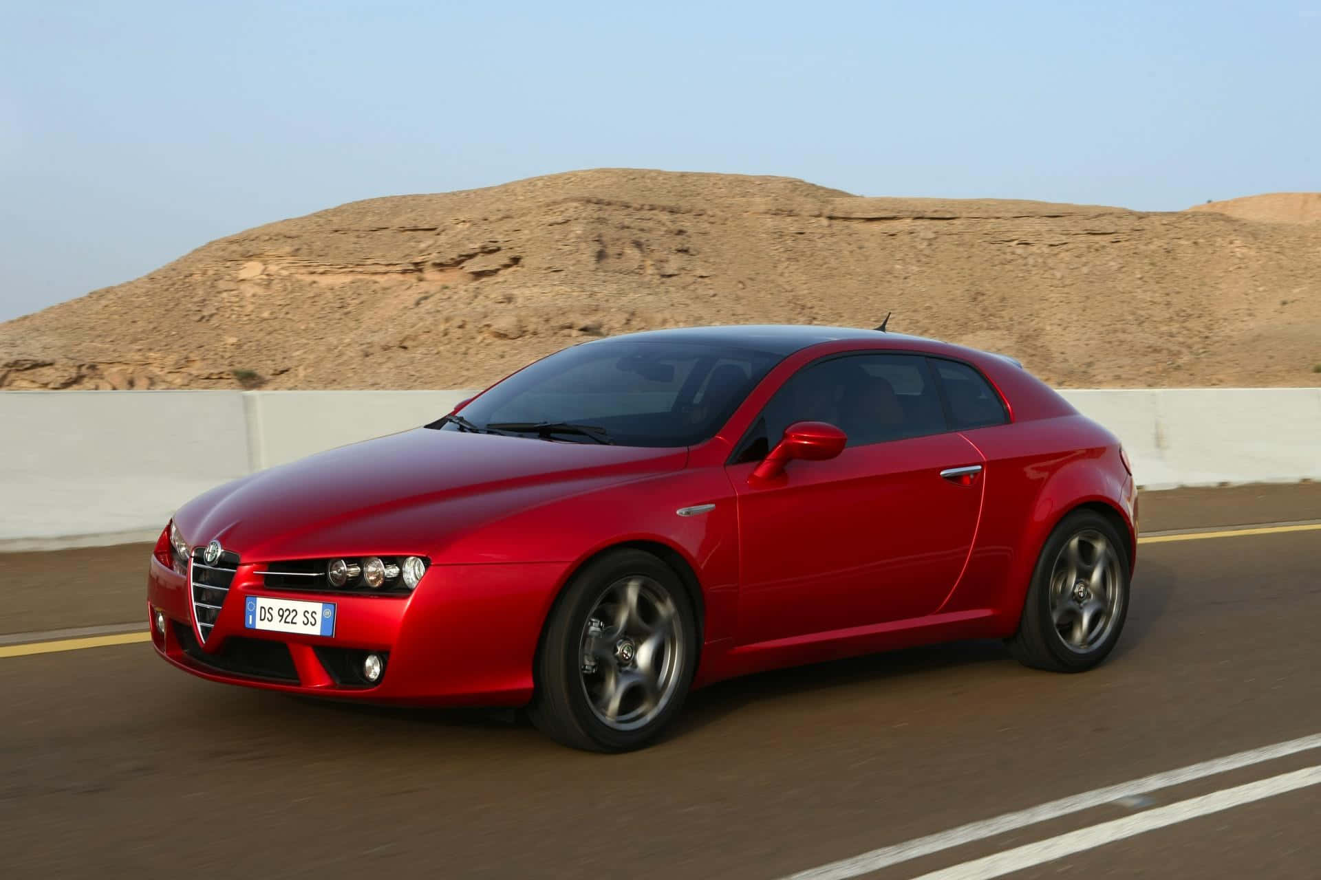 Alfa Romeo Brera, vibrant red, desert highway, Full HD Desktop Wallpaper