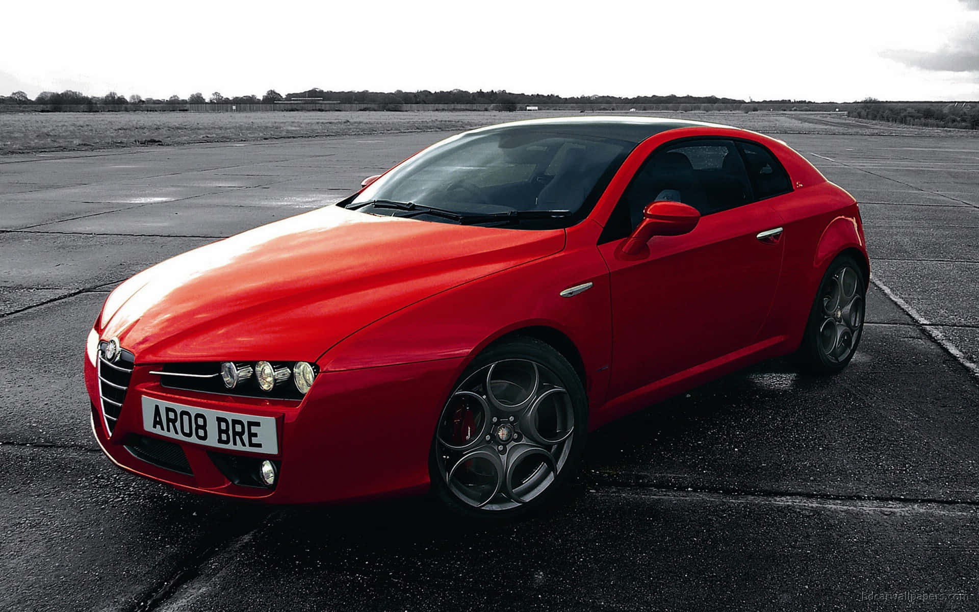 Alfa Romeo Brera, vibrant red, wet asphalt runway, Full HD Desktop Wallpaper