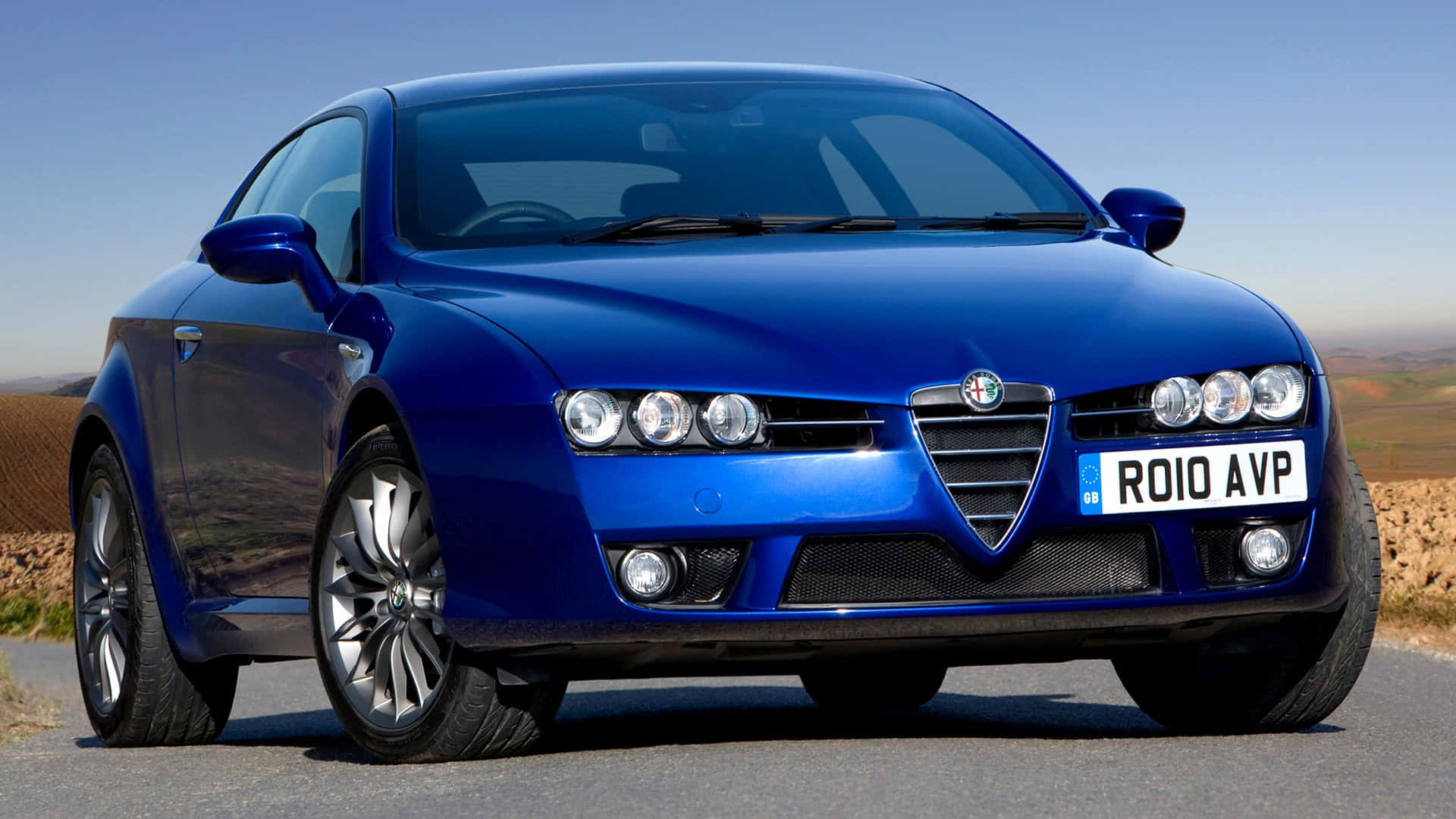 Alfa Romeo Brera, glossy blue, paved road, Full HD Desktop Wallpaper