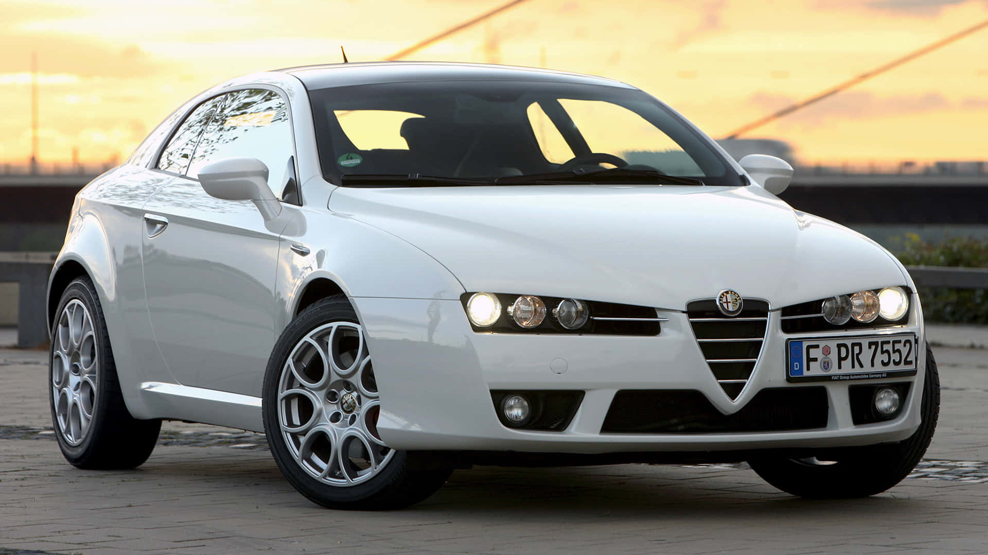 Alfa Romeo Brera, white, golden sunset, Full HD Desktop Wallpaper